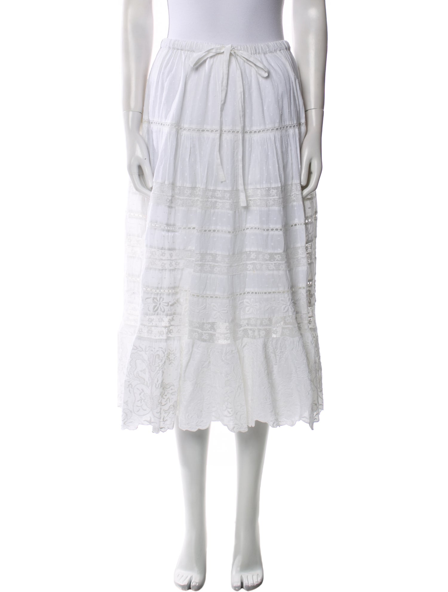 LoveShackFancy Embroidered Accent Knee-Length Skirt