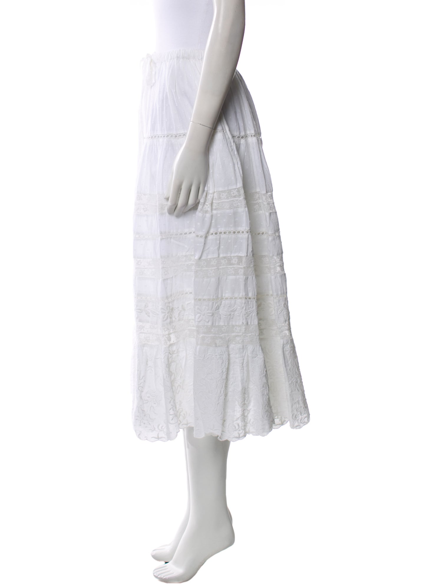 LoveShackFancy Embroidered Accent Knee-Length Skirt