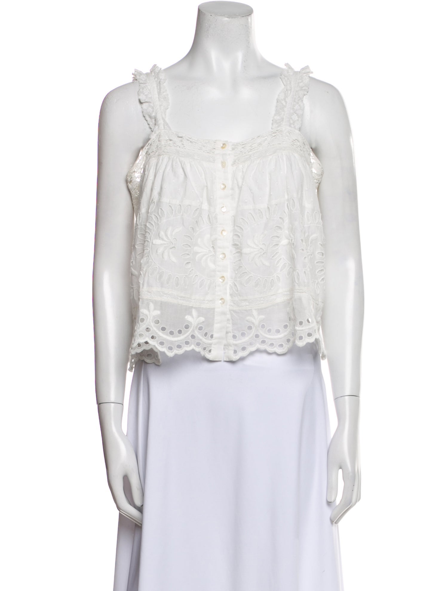 LoveShackFancy Lace Pattern Square Neckline Crop Top