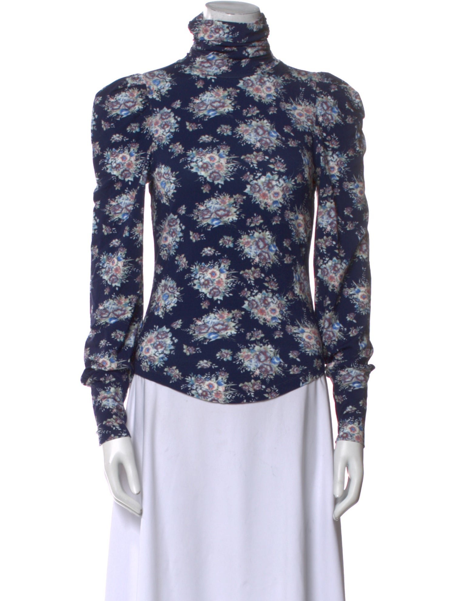 LoveShackFancy Floral Print Mock Neck Blouse