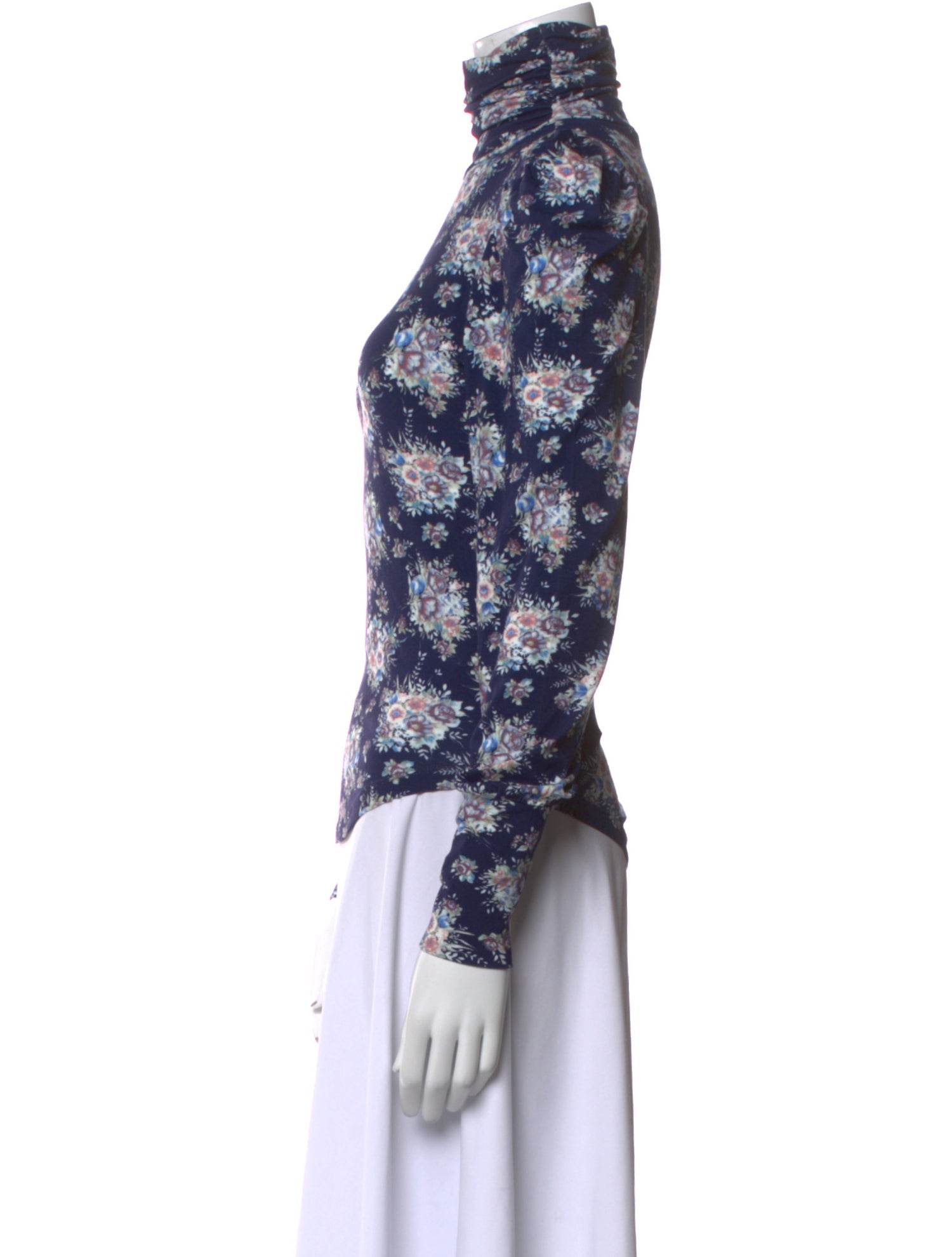 LoveShackFancy Floral Print Mock Neck Blouse