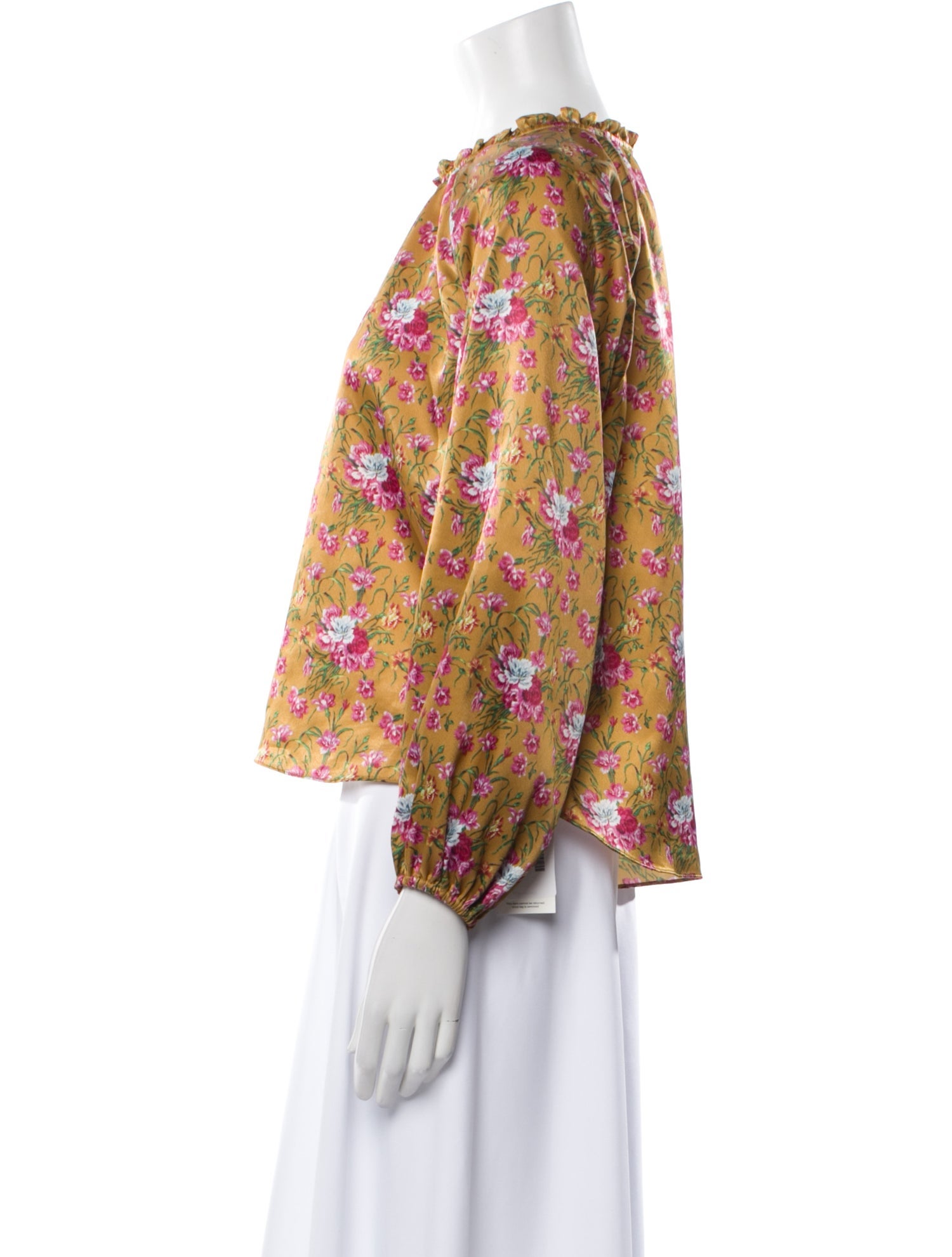 LoveShackFancy Floral Print Mock Neck Blouse