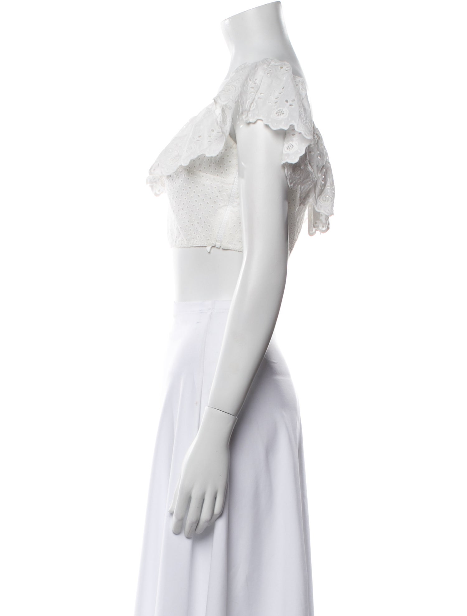 LoveShackFancy Off-The-Shoulder Short Sleeve Crop Top