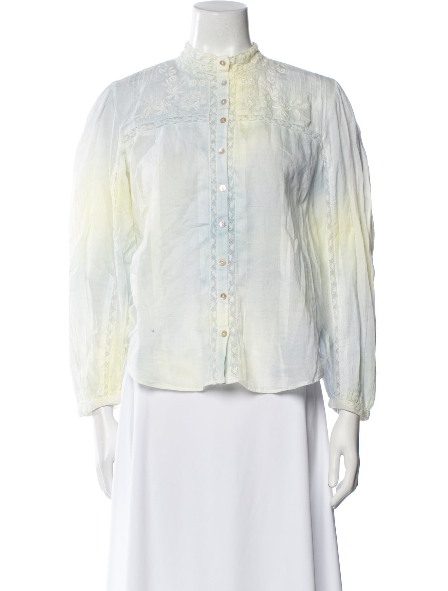 LoveShackFancy Printed Mock Neck Button-Up Top