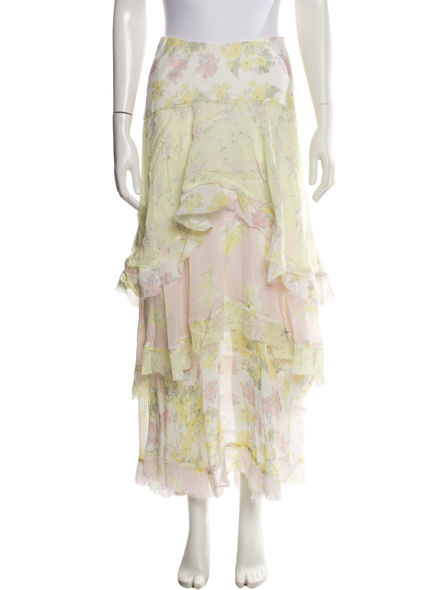 LoveShackFancy Floral Print Midi Length Skirt