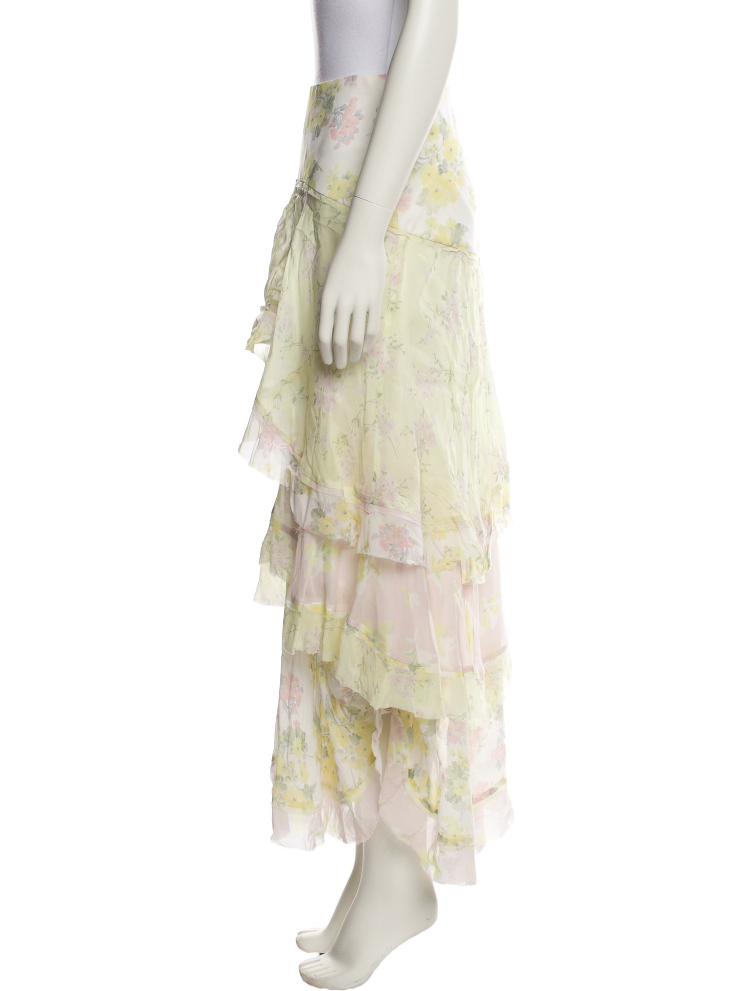 LoveShackFancy Floral Print Midi Length Skirt