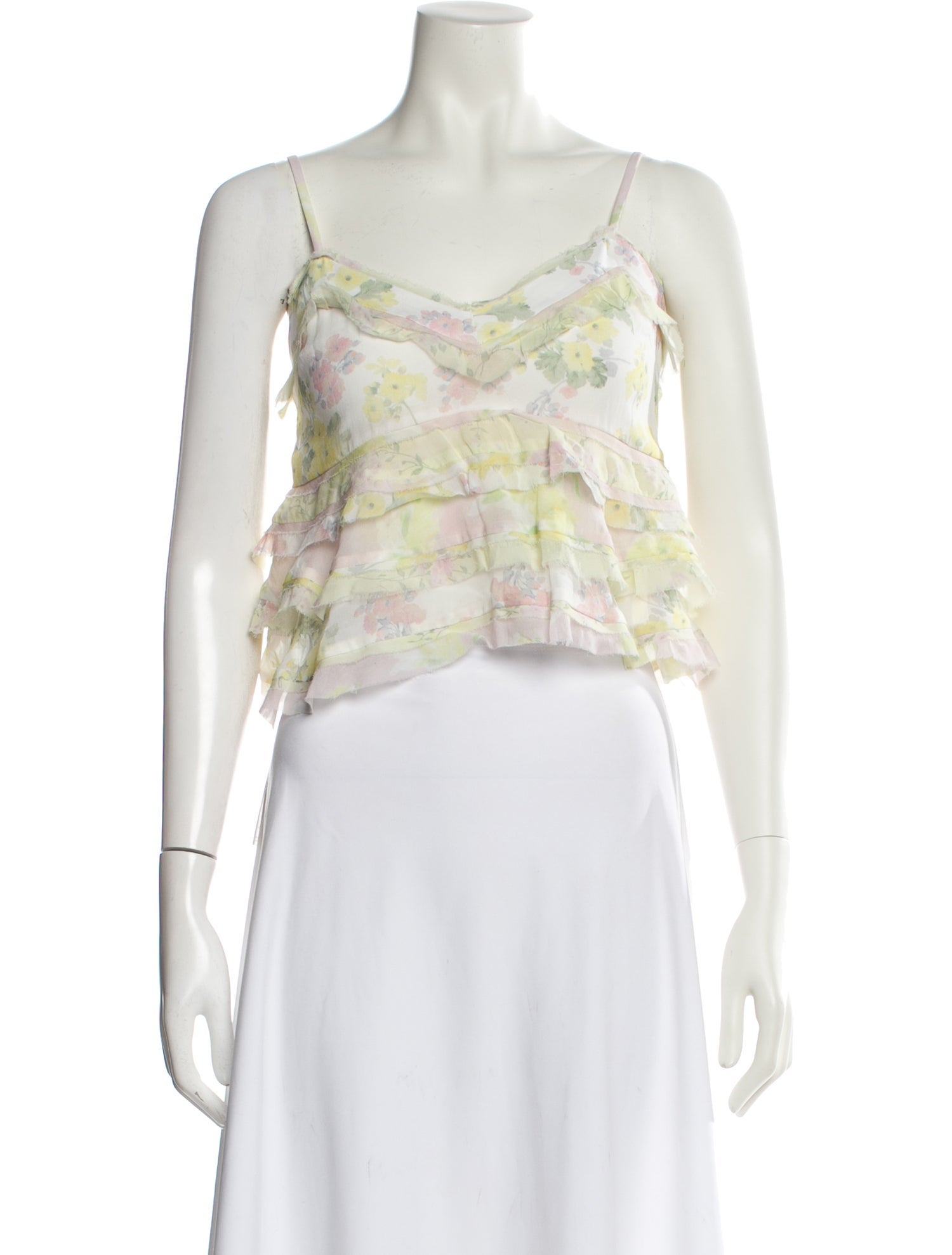 LoveShackFancy Floral Print V-Neck Crop Top