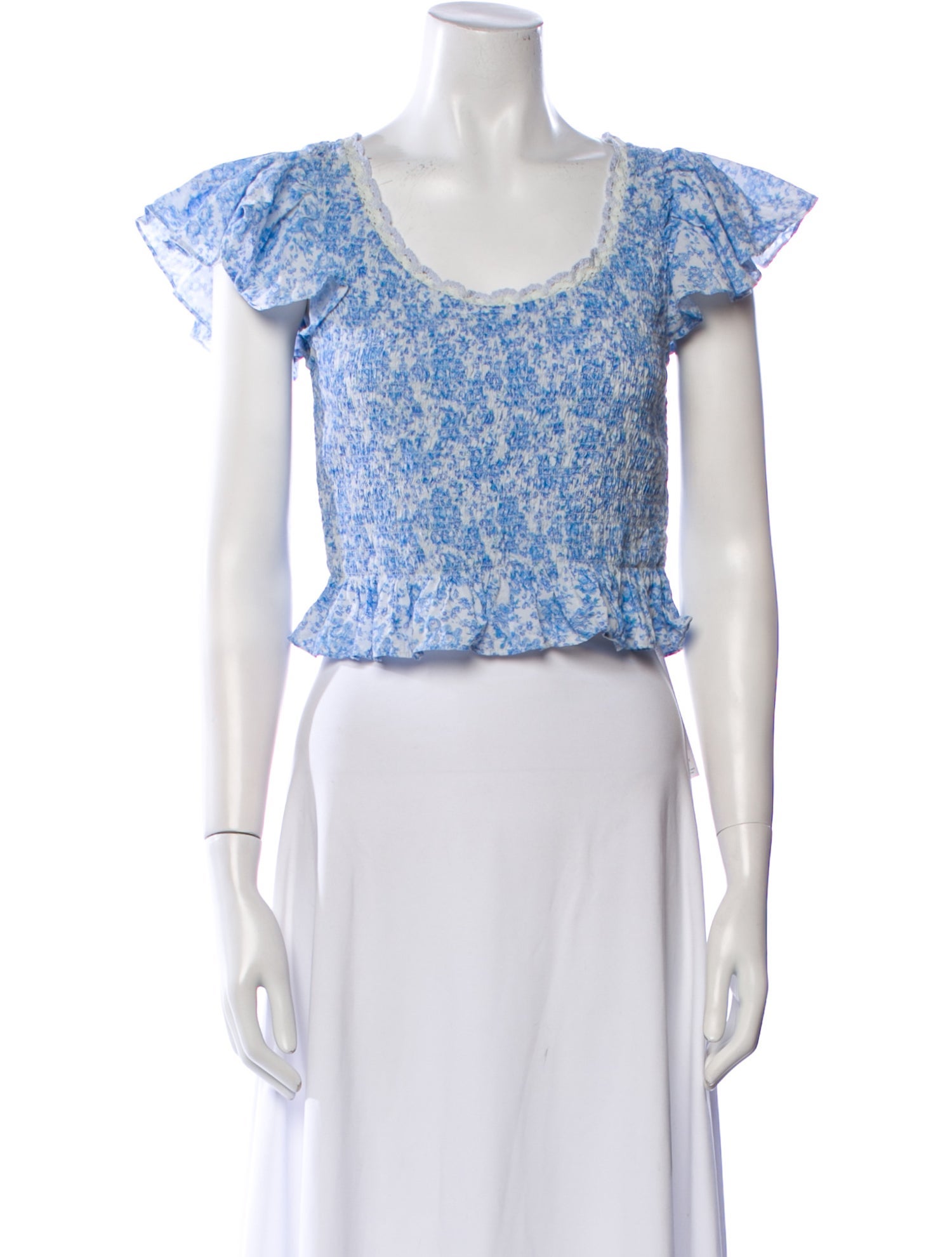 LoveShackFancy Printed Scoop Neck Crop Top