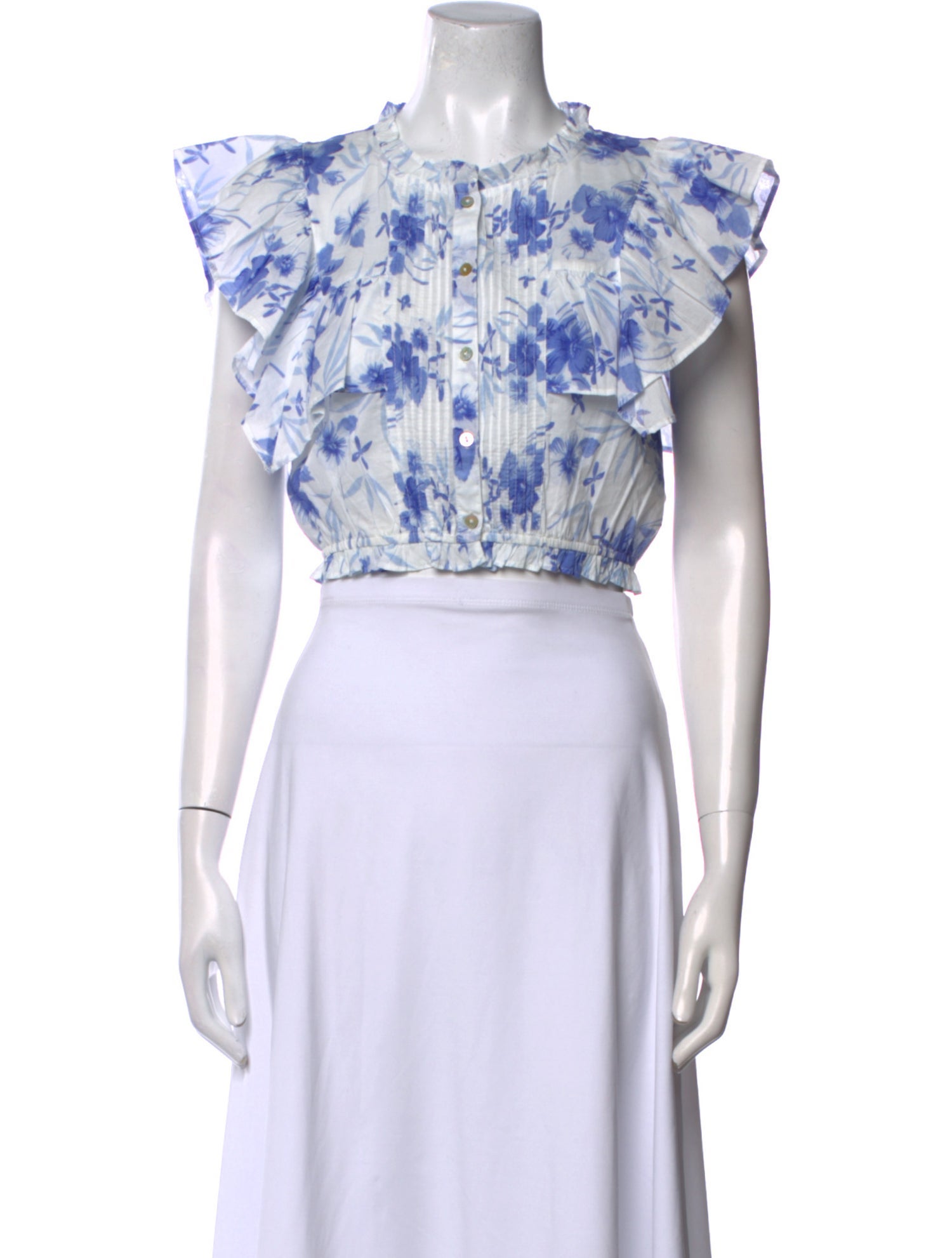 LoveShackFancy Floral Print Mock Neck Crop Top