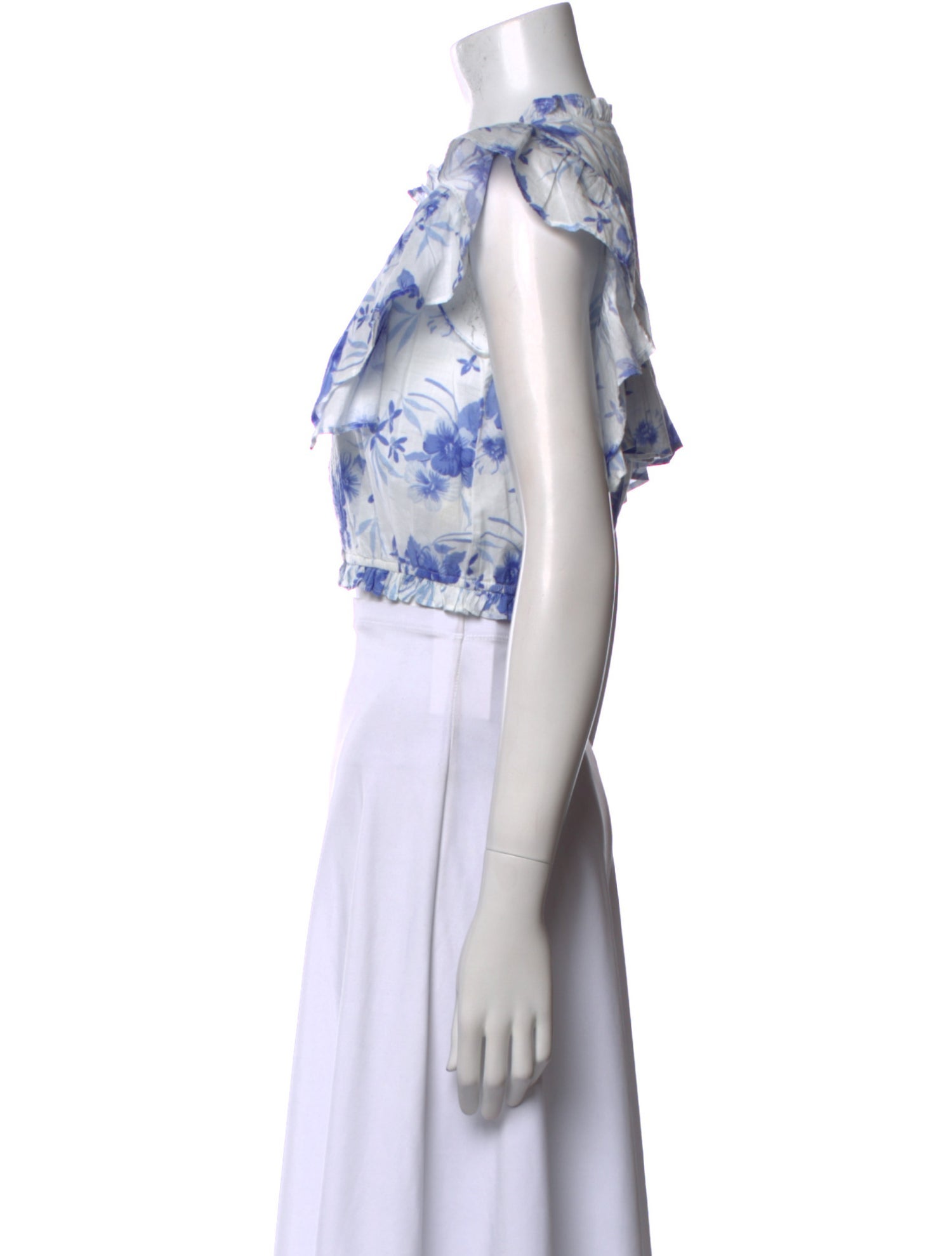 LoveShackFancy Floral Print Mock Neck Crop Top