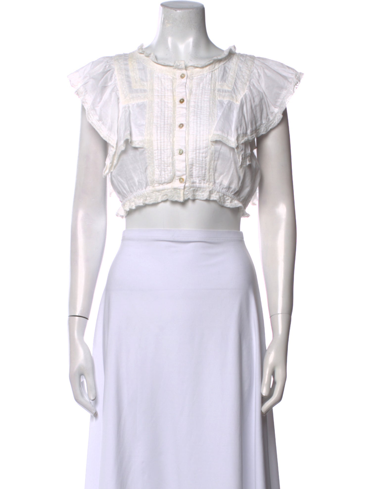 LoveShackFancy Crew Neck Short Sleeve Crop Top