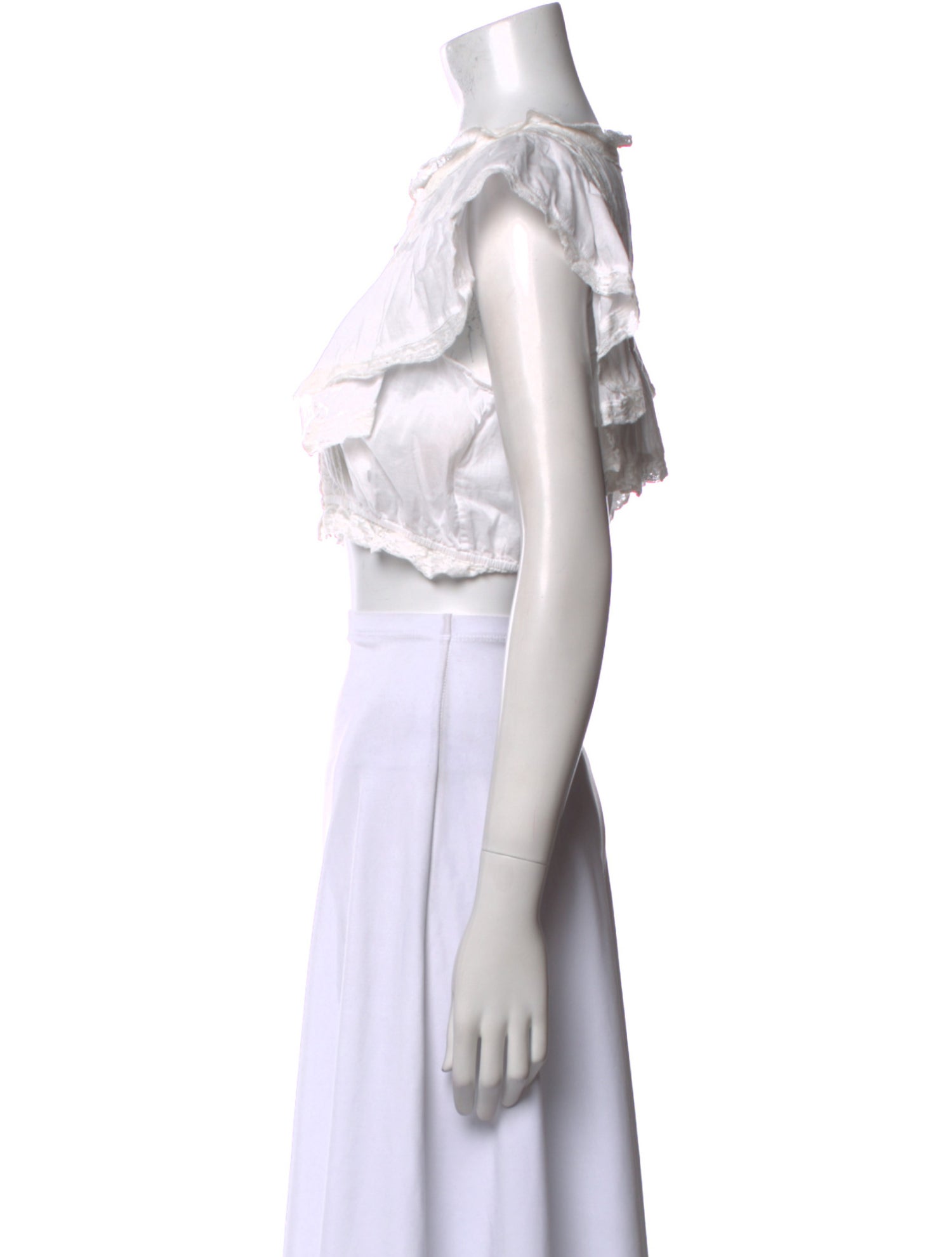 LoveShackFancy Crew Neck Short Sleeve Crop Top