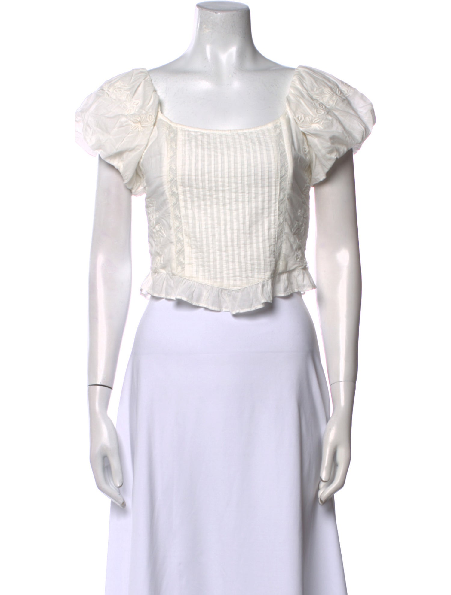 LoveShackFancy Square Neckline Short Sleeve Crop Top