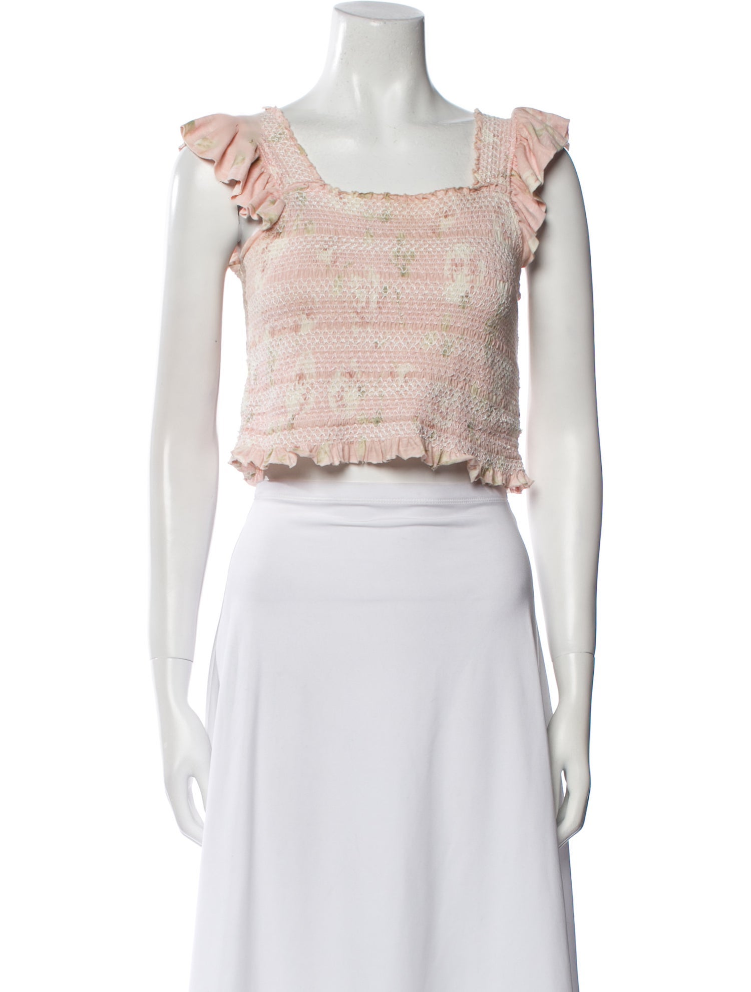 LoveShackFancy Square Neckline Sleeveless Crop Top