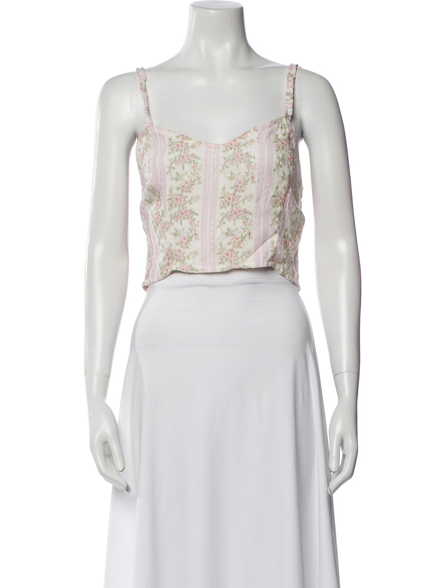 LoveShackFancy Floral Print Square Neckline Crop Top