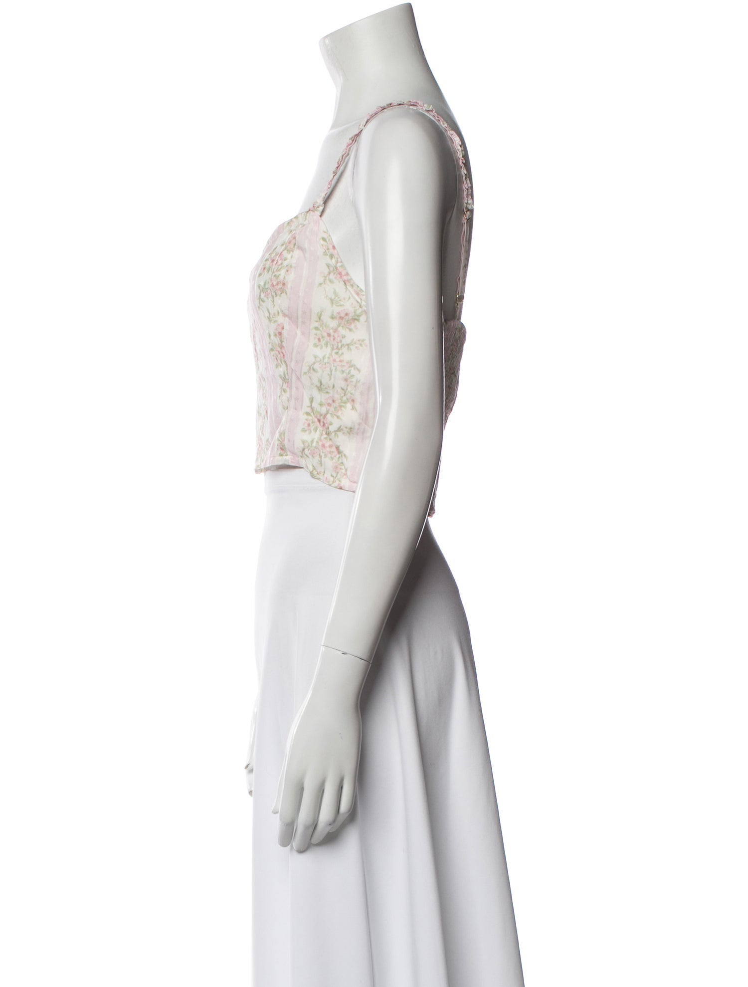 LoveShackFancy Floral Print Square Neckline Crop Top