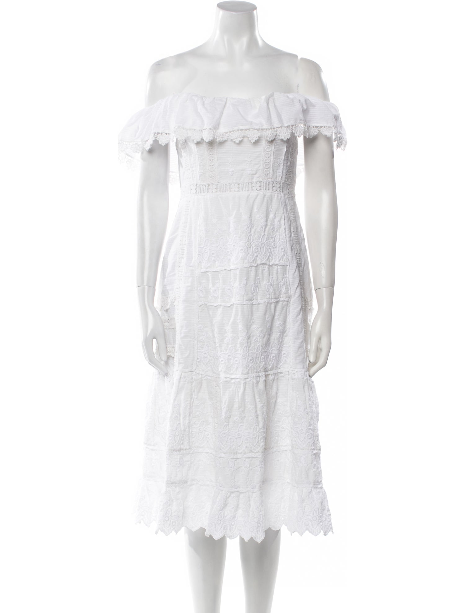 LoveShackFancy Off-The-Shoulder Midi Length Dress