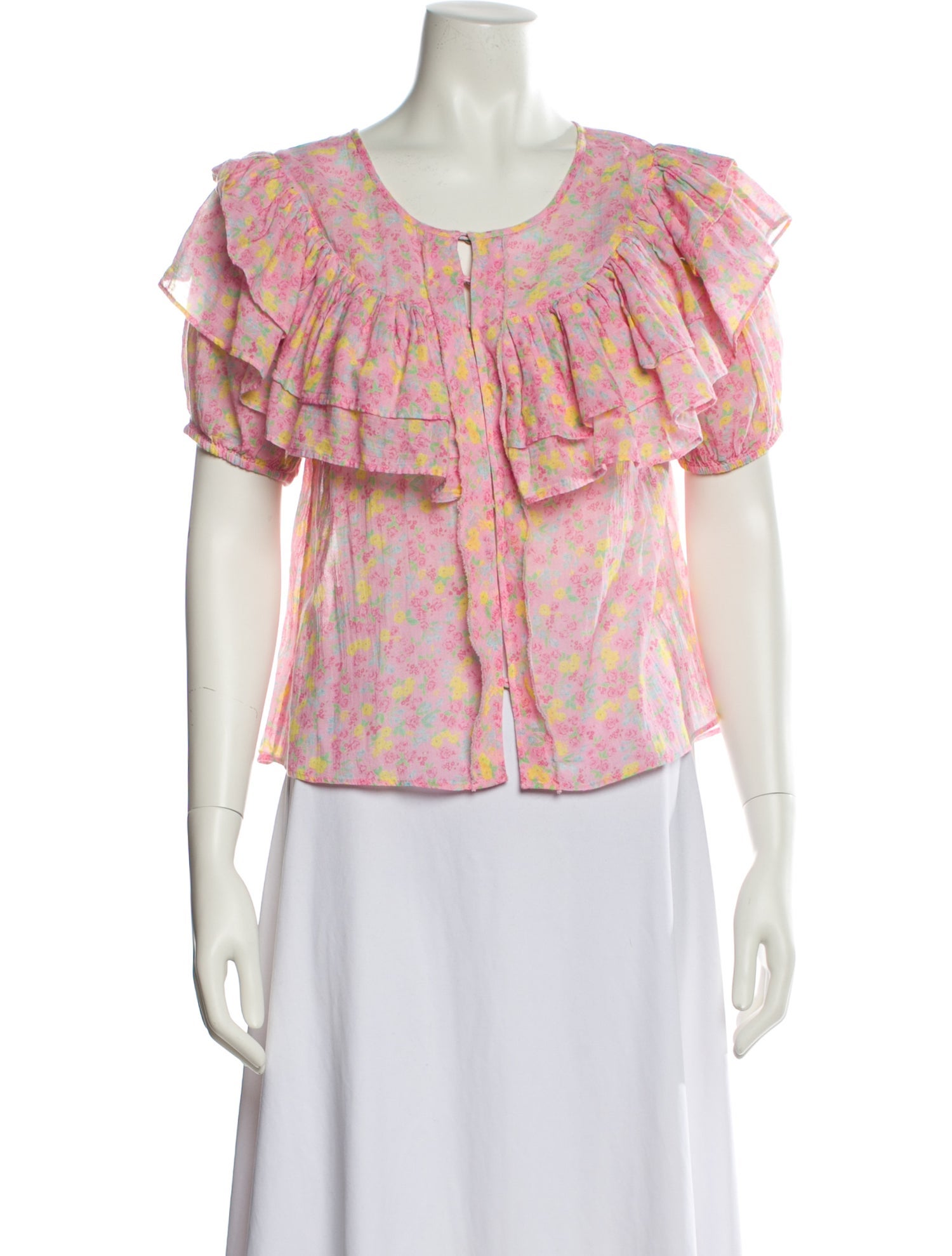 LoveShackFancy Floral Print Scoop Neck Blouse