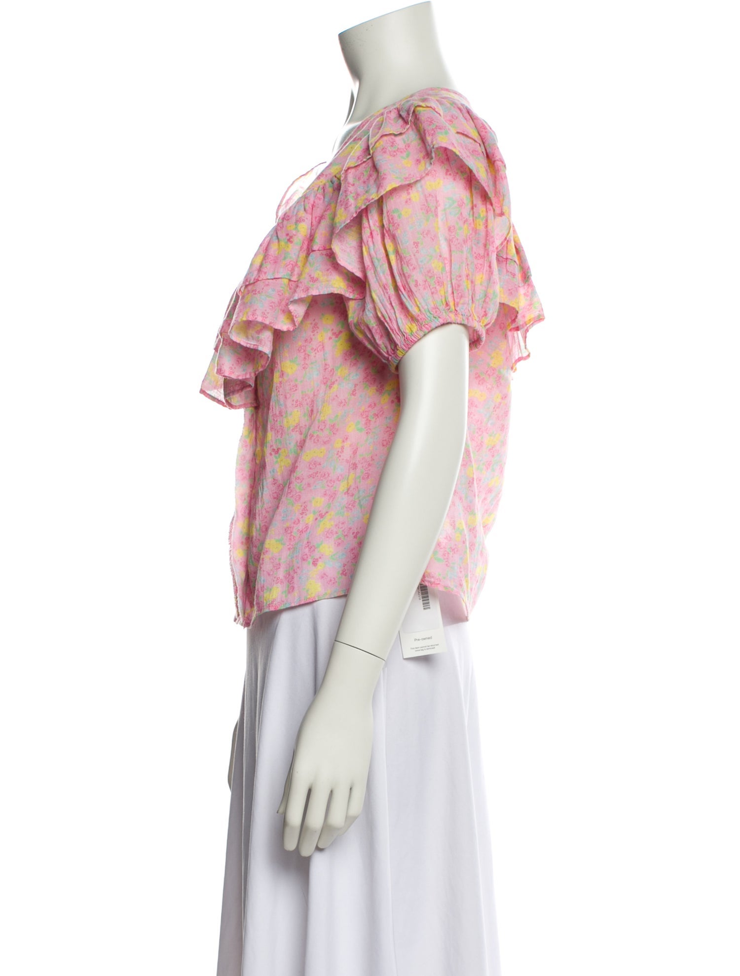 LoveShackFancy Floral Print Scoop Neck Blouse