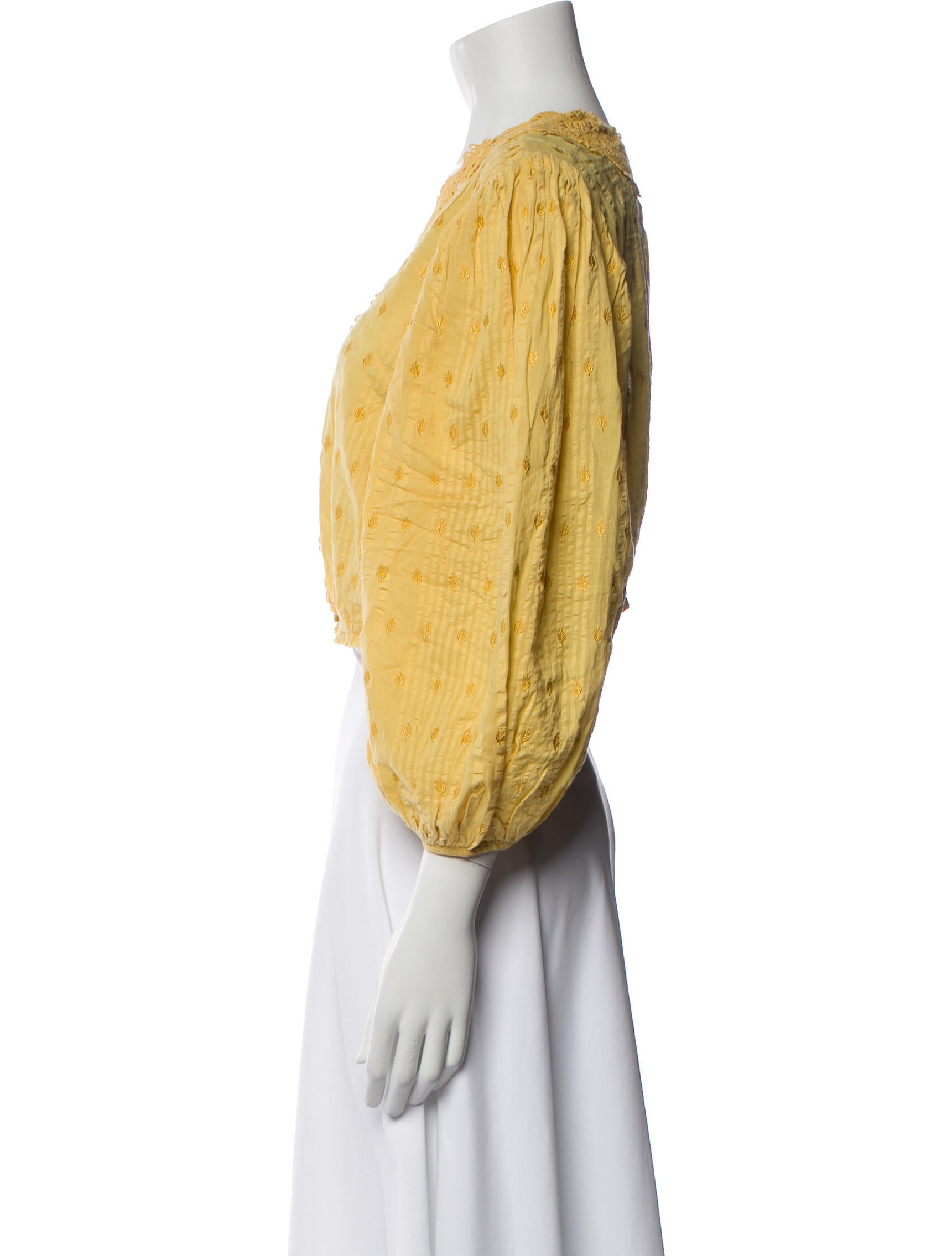 LoveShackFancy V-Neck Three-Quarter Sleeve Crop Top