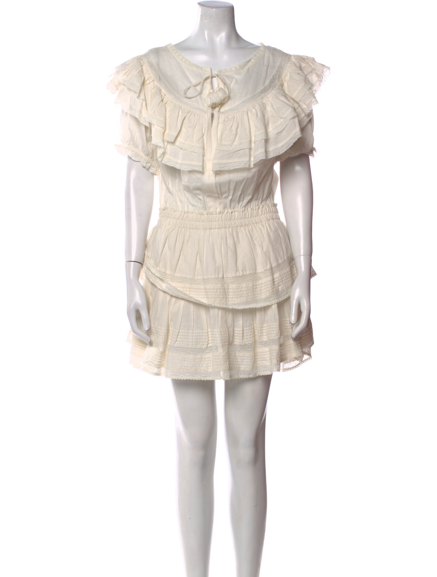 LoveShackFancy Tie Neck Mini Dress