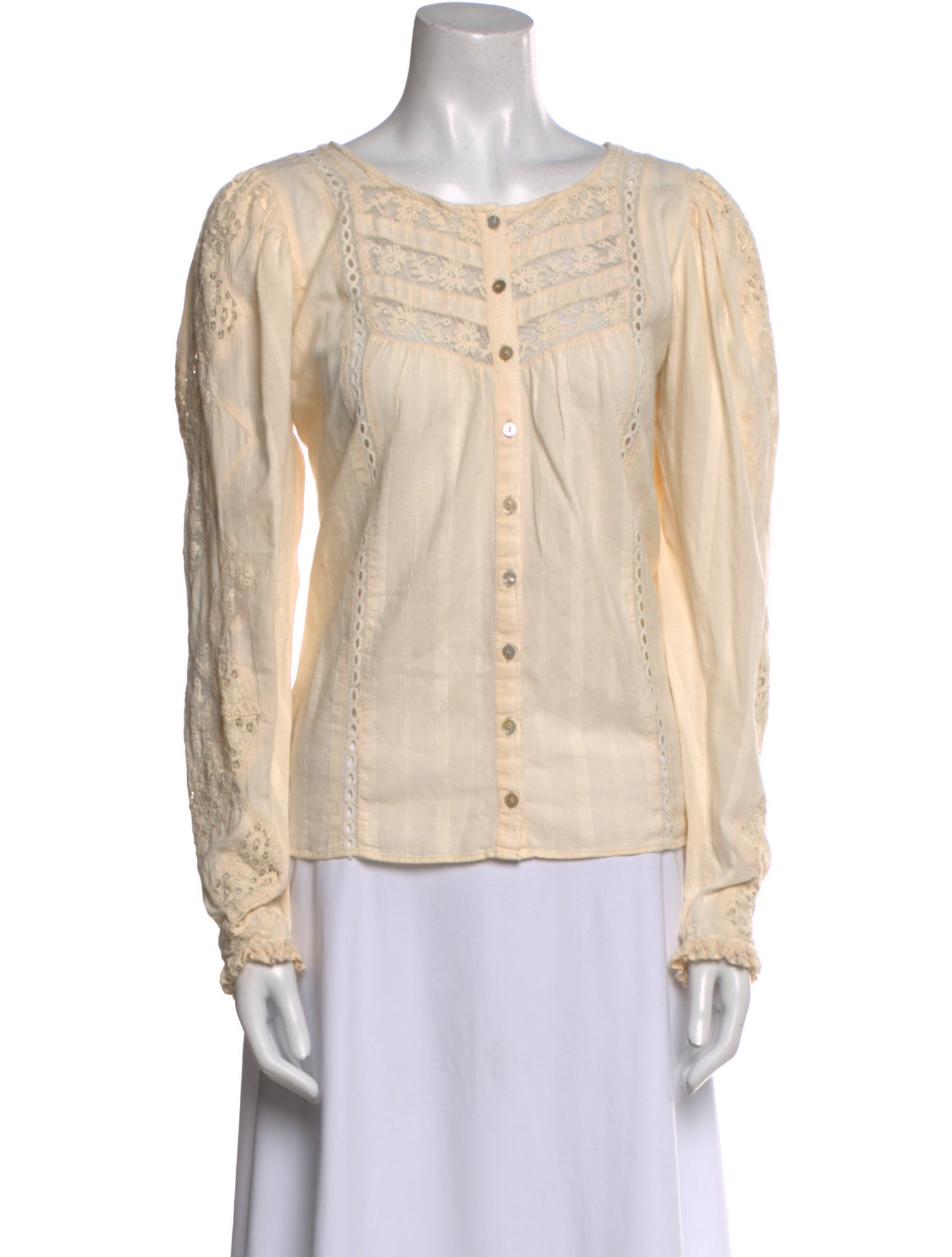 LoveShackFancy Scoop Neck Long Sleeve Button-Up Top