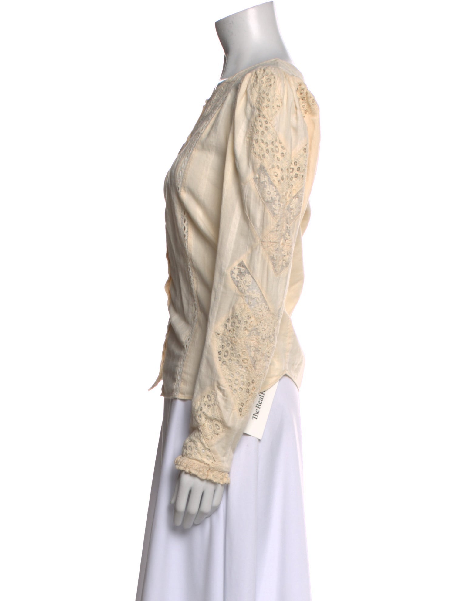 LoveShackFancy Scoop Neck Long Sleeve Button-Up Top