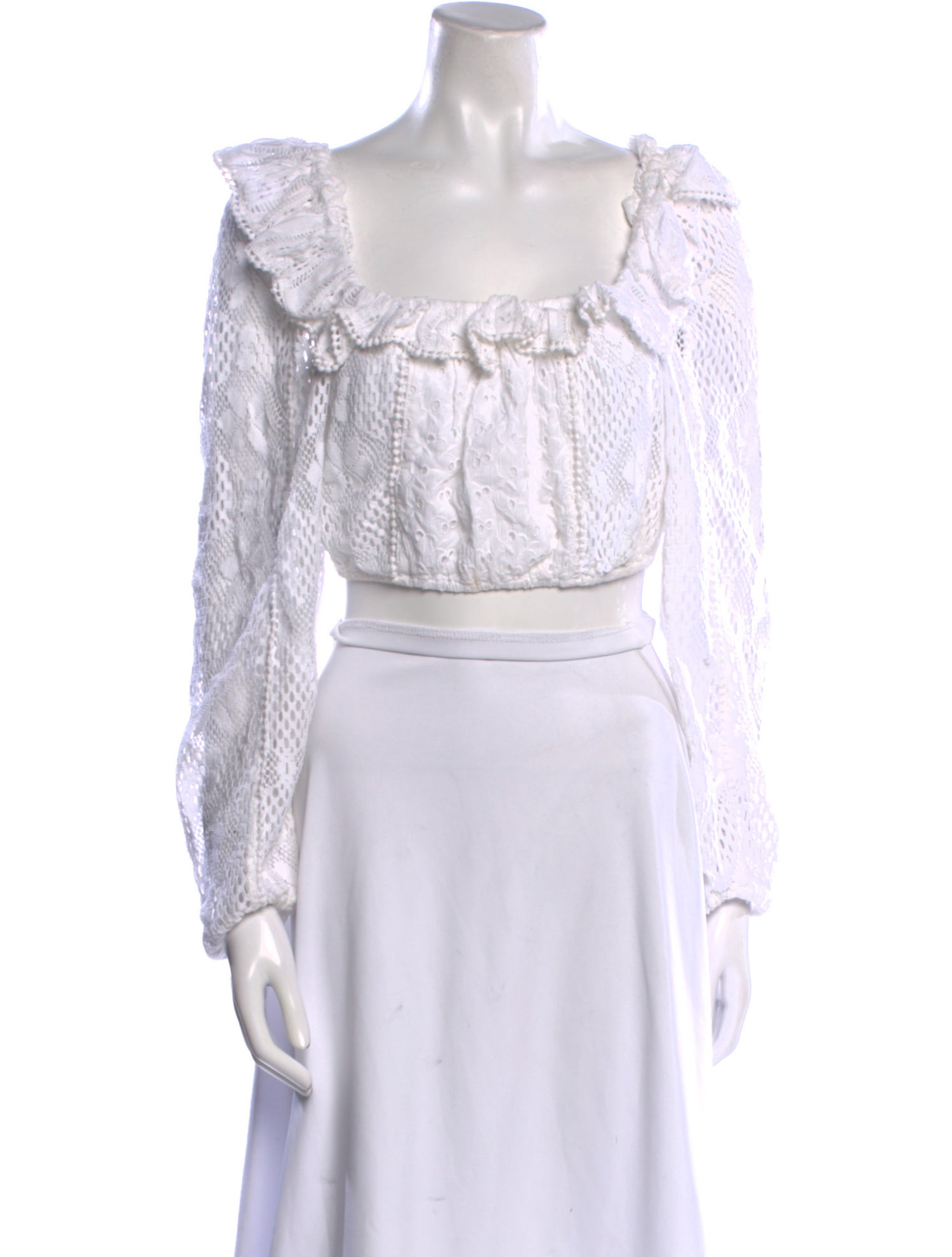 LoveShackFancy Square Neckline Long Sleeve Crop Top