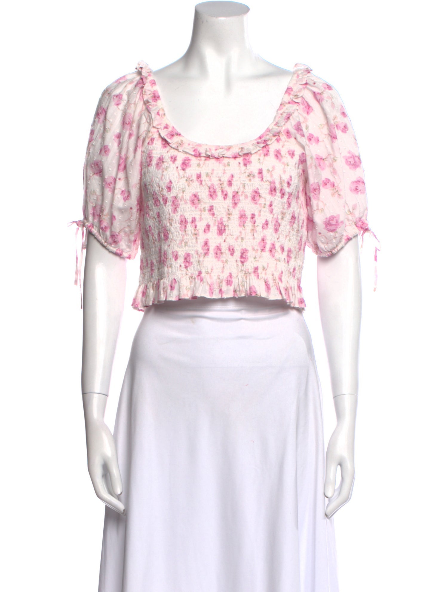 LoveShackFancy Floral Print Scoop Neck Crop Top