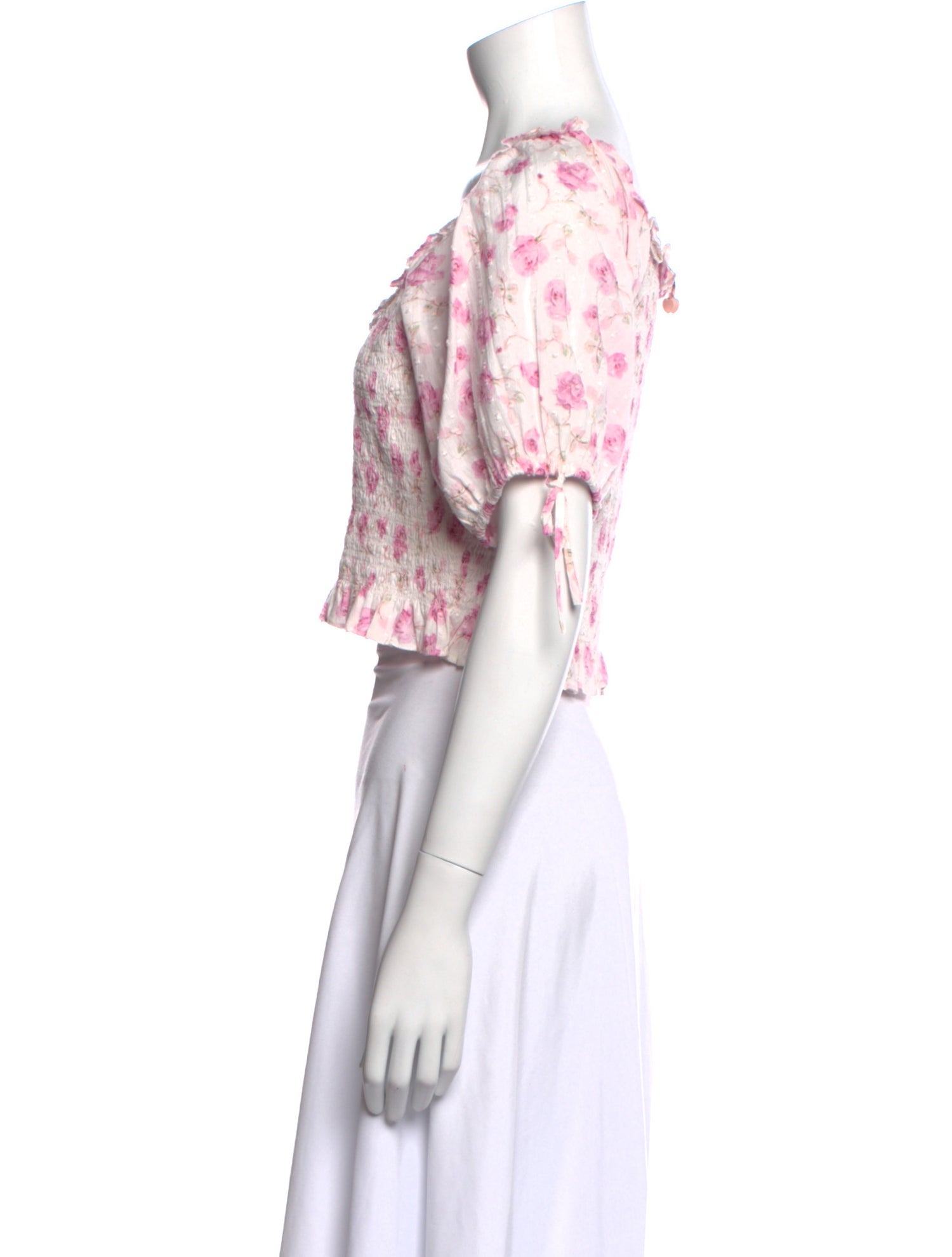 LoveShackFancy Floral Print Scoop Neck Crop Top