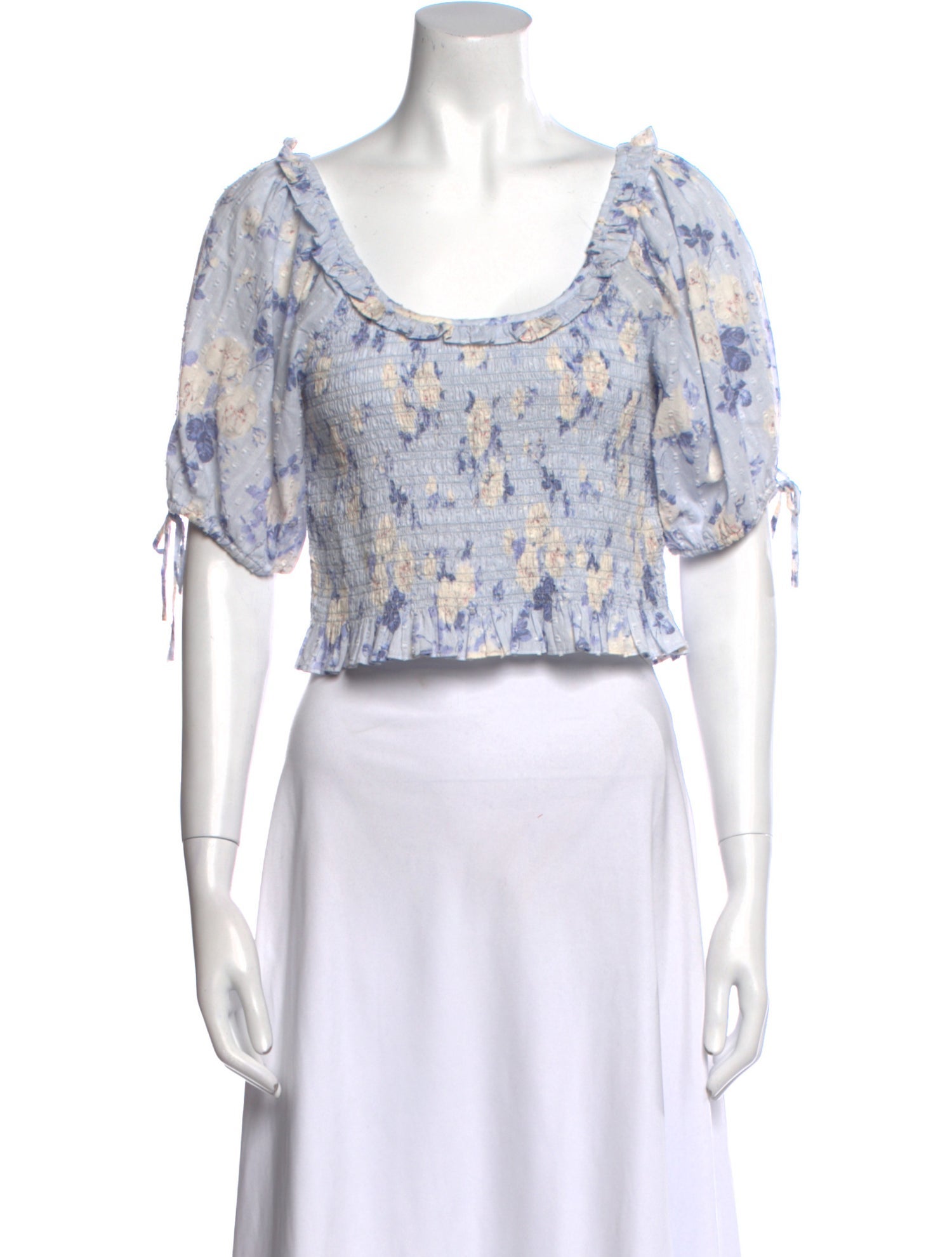 LoveShackFancy Floral Print Scoop Neck Crop Top