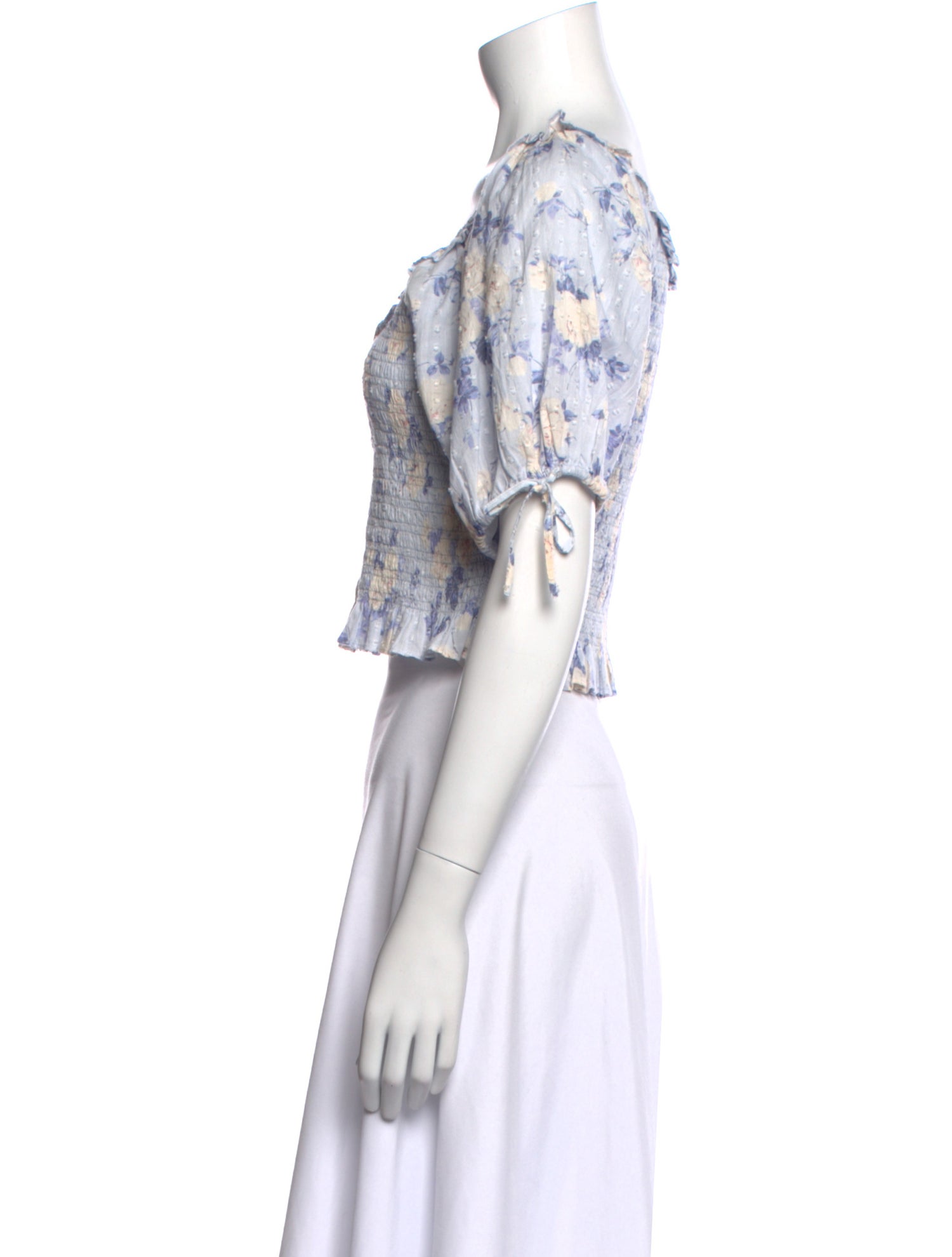 LoveShackFancy Floral Print Scoop Neck Crop Top