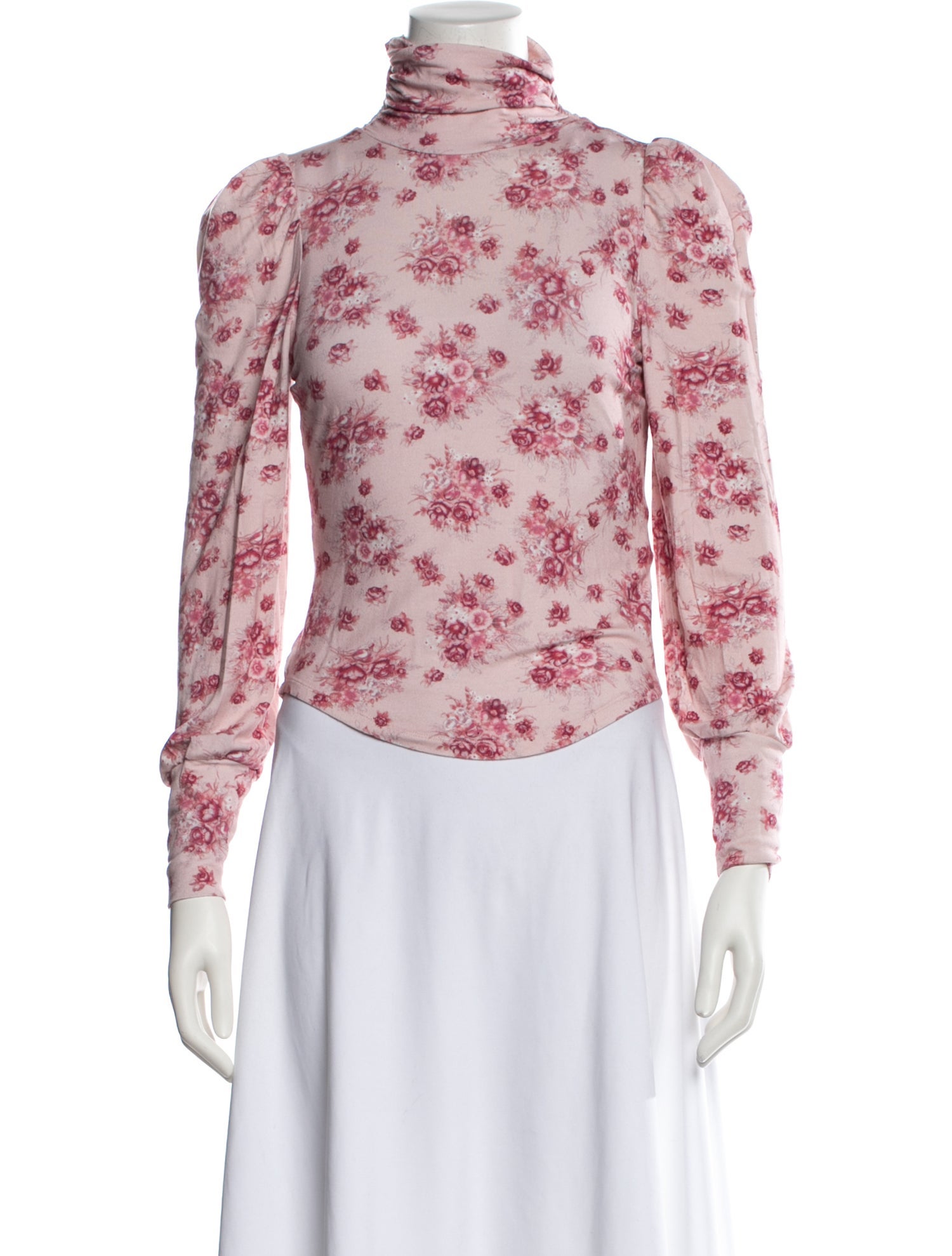 LoveShackFancy Floral Print Mock Neck Blouse