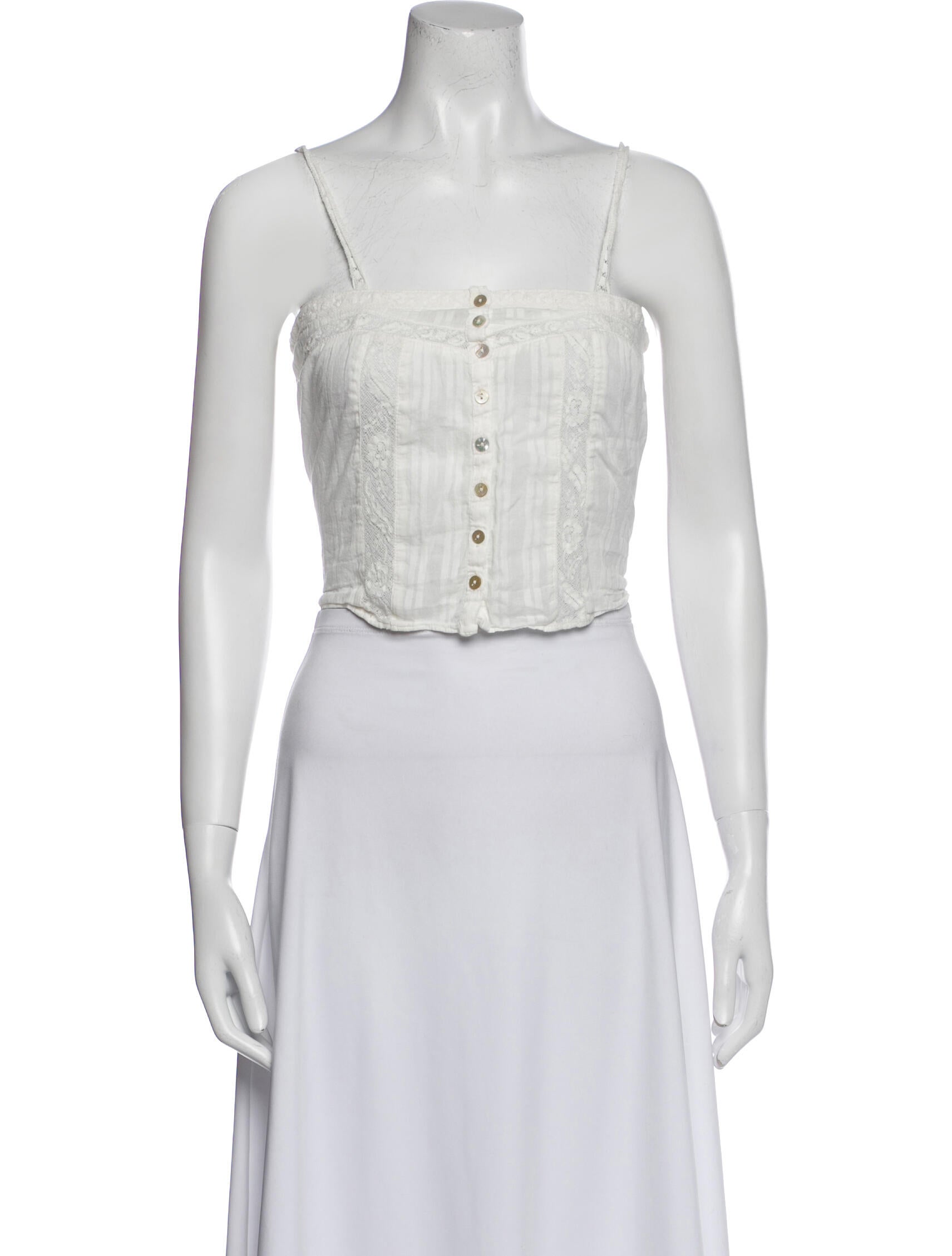 LoveShackFancy Square Neckline Sleeveless Crop Top