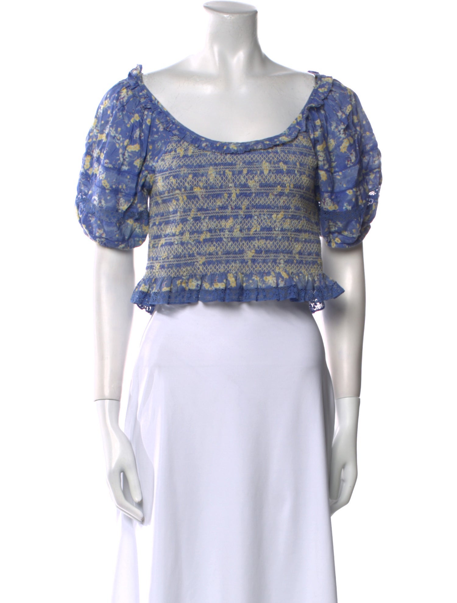 LoveShackFancy Printed Scoop Neck Crop Top