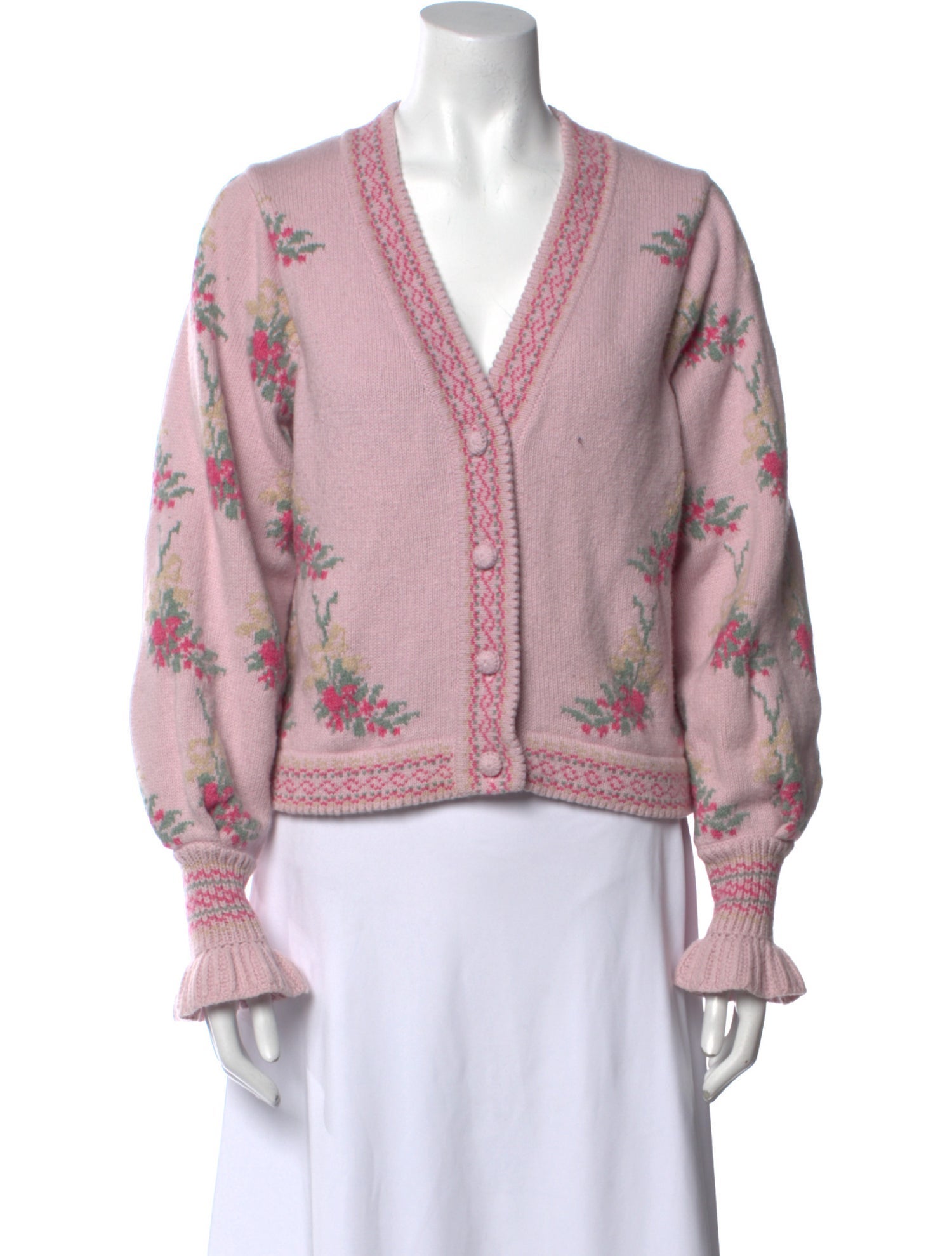 LoveShackFancy Printed V-Neck Sweater