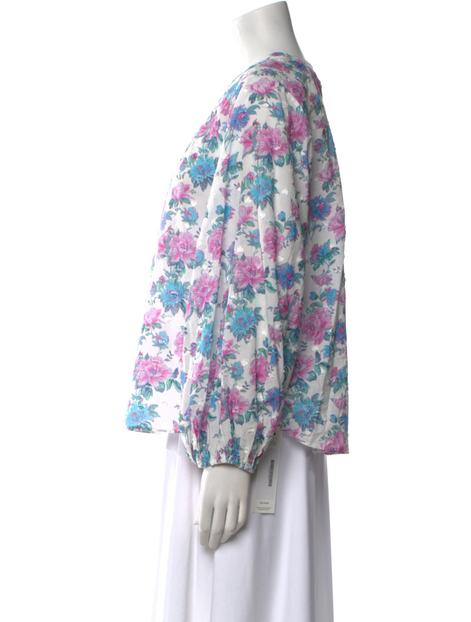 LoveShackFancy Floral Print Crew Neck Blouse