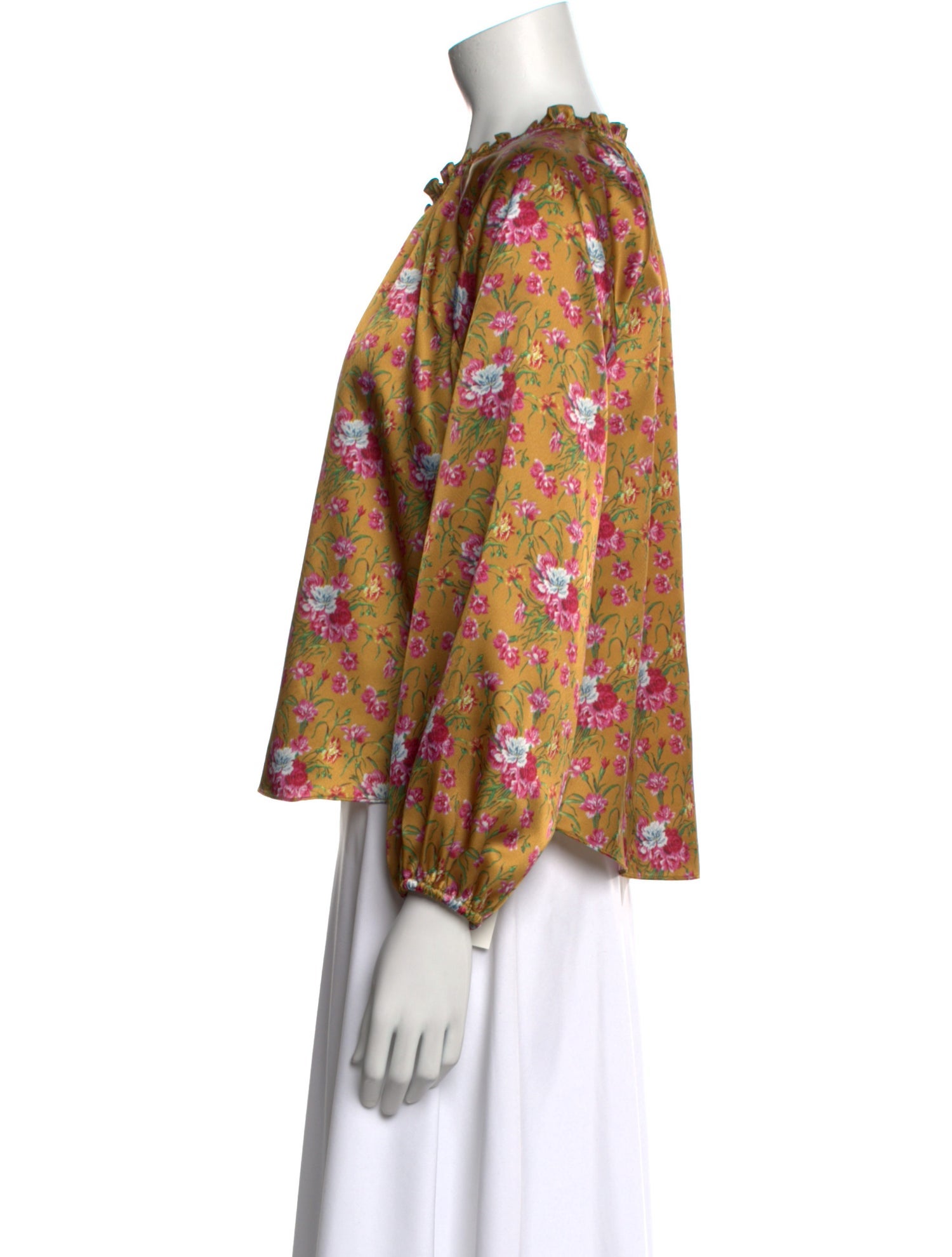 LoveShackFancy Floral Print Mock Neck Blouse