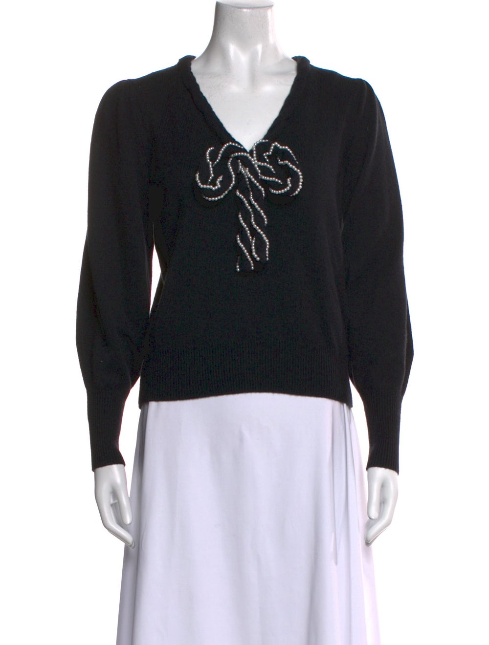 LoveShackFancy Nylon Pullover Black Beaded & Bow … - image 1