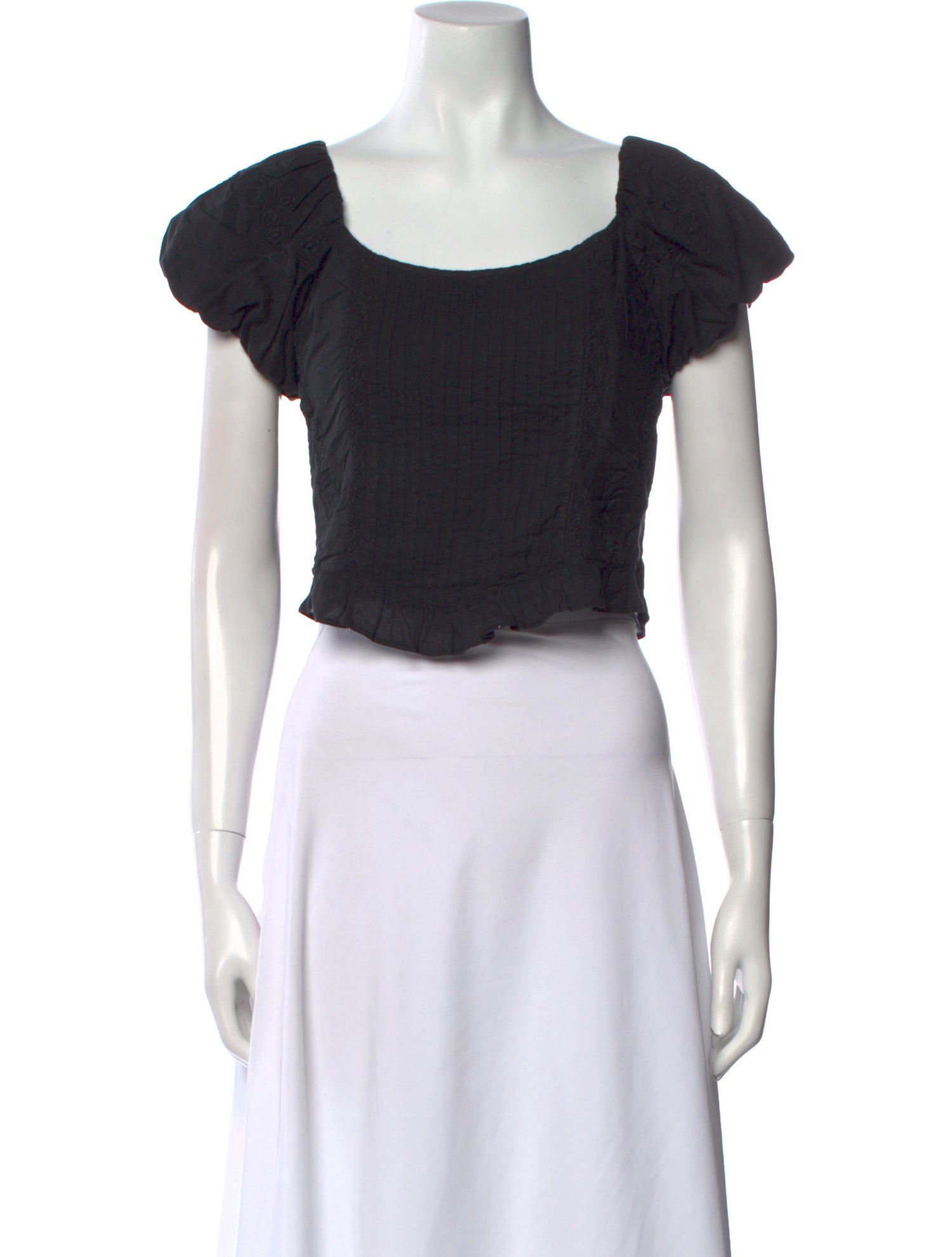 LoveShackFancy Square Neckline Short Sleeve Crop Top