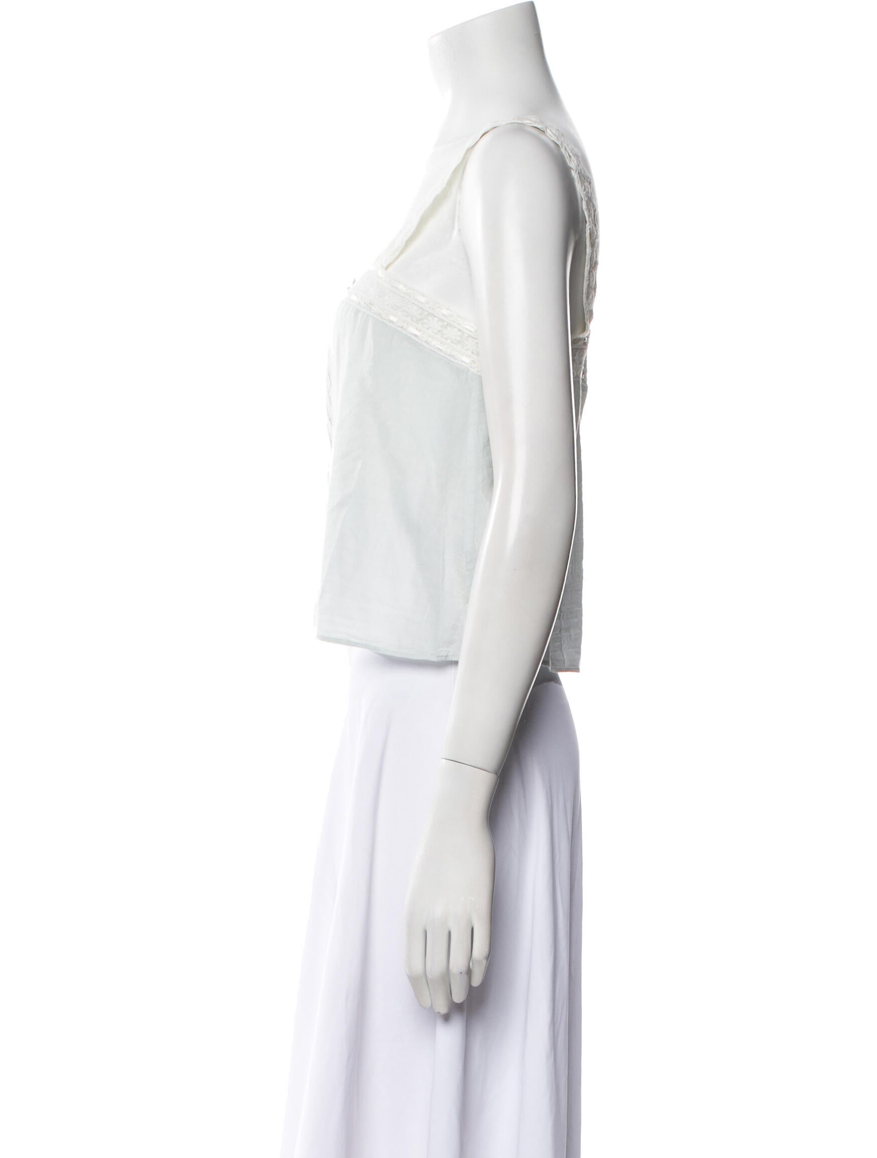 LoveShackFancy Square Neckline Sleeveless Crop Top