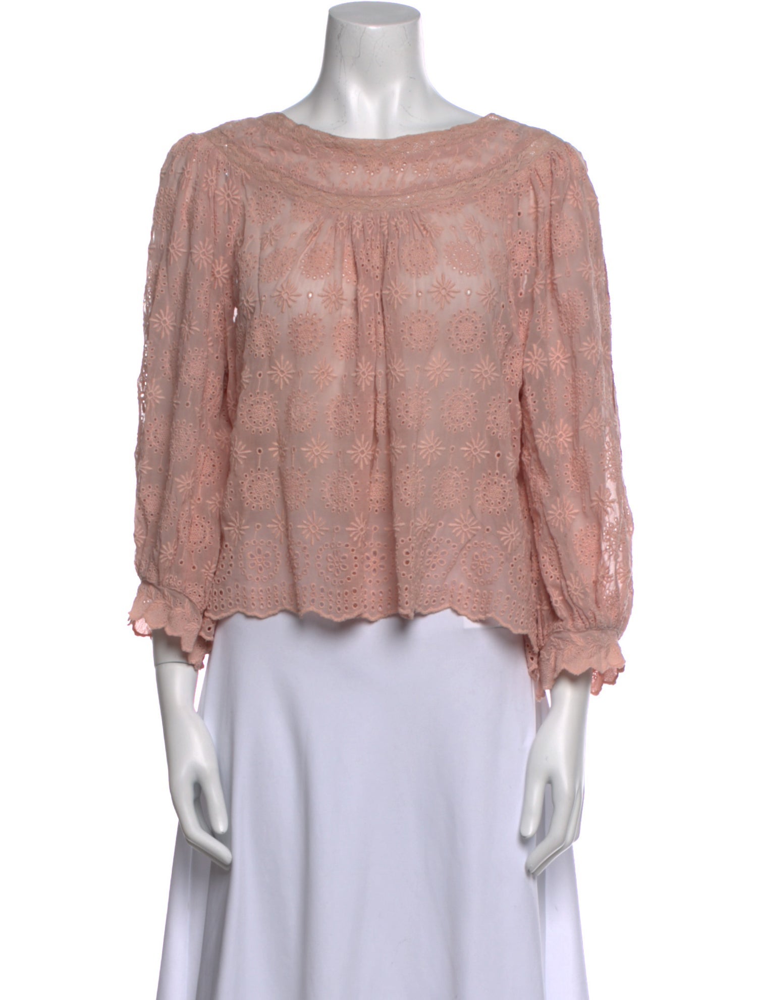 LoveShackFancy Bateau Neckline Three-Quarter Sleeve Blouse