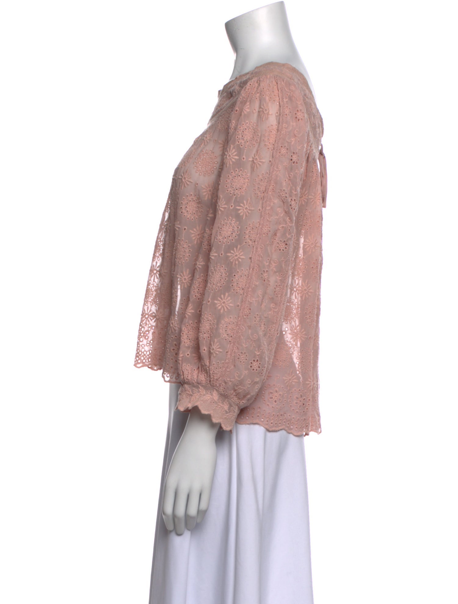 LoveShackFancy Bateau Neckline Three-Quarter Sleeve Blouse