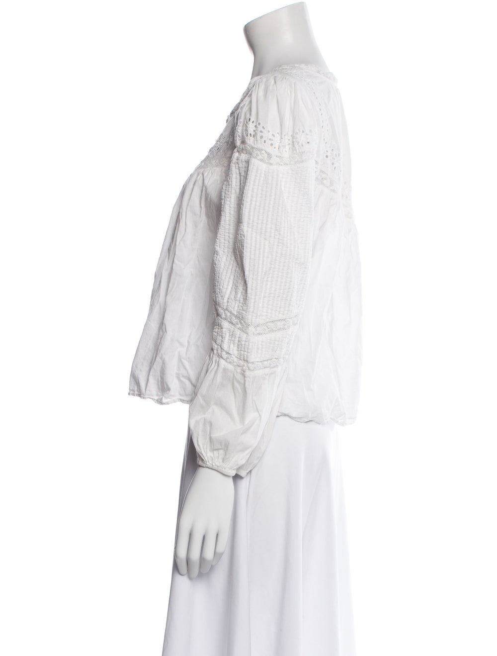 LoveShackFancy Button-Up Top White Three-Quarter … - image 2