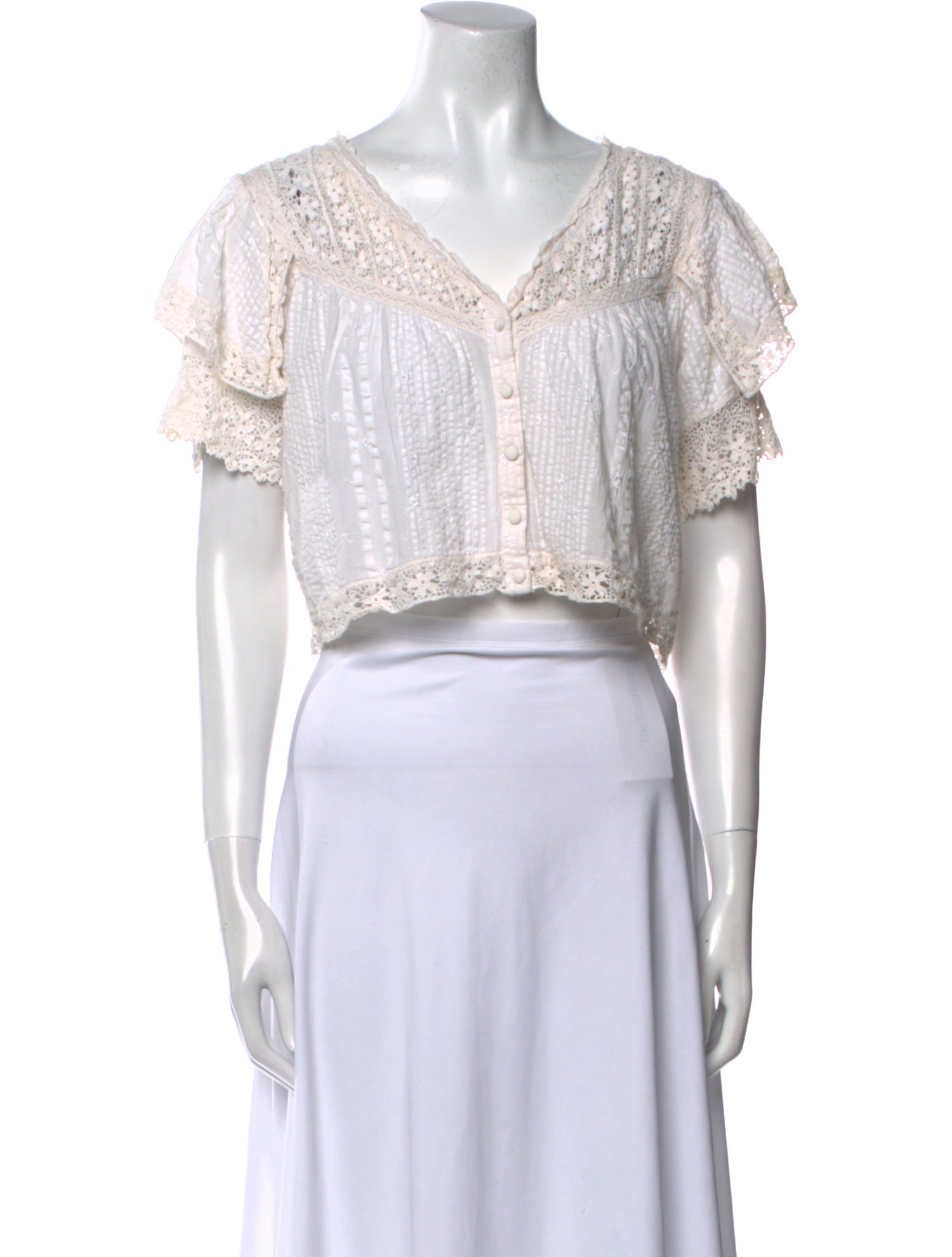 LoveShackFancy V-Neck Short Sleeve Crop Top