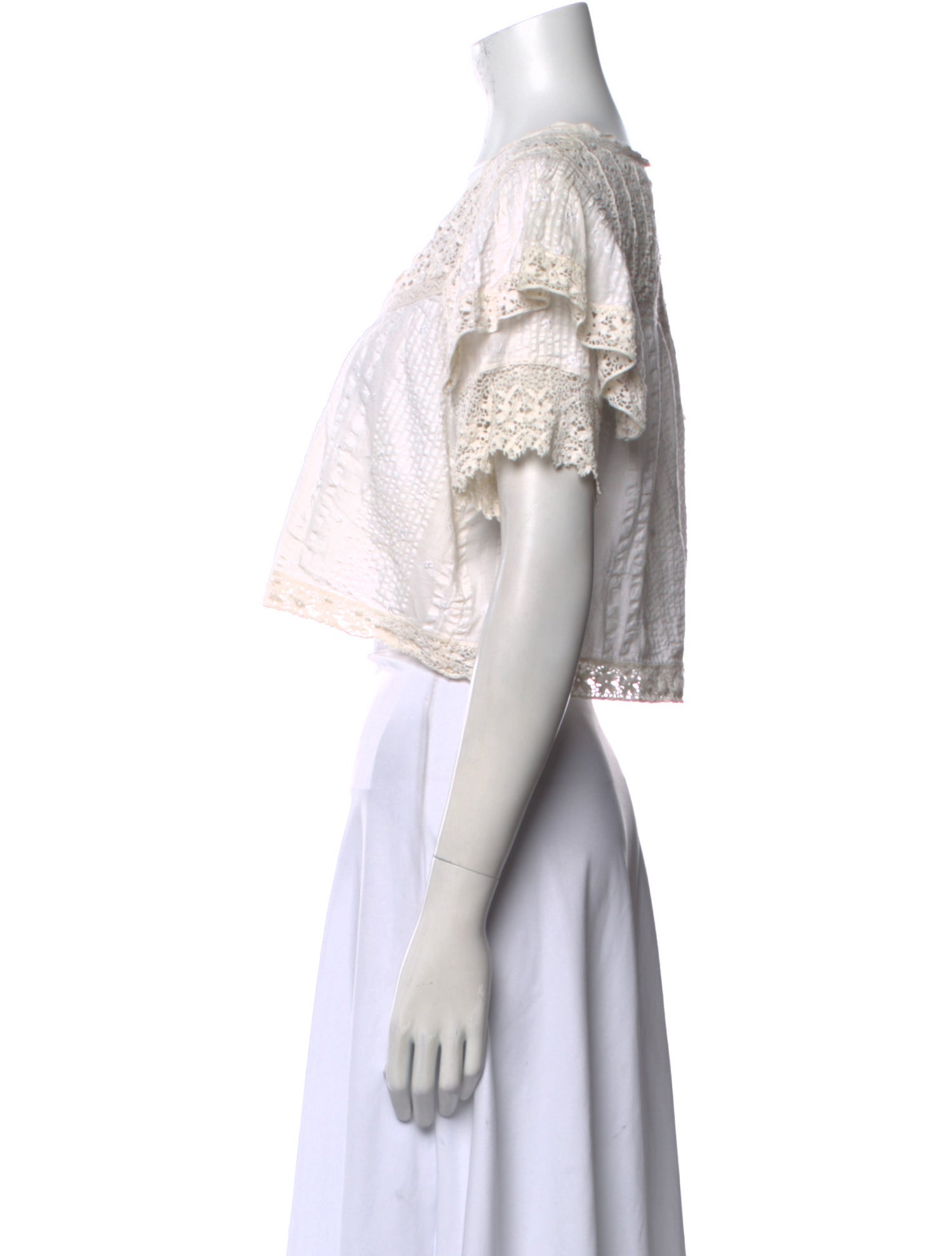 LoveShackFancy V-Neck Short Sleeve Crop Top