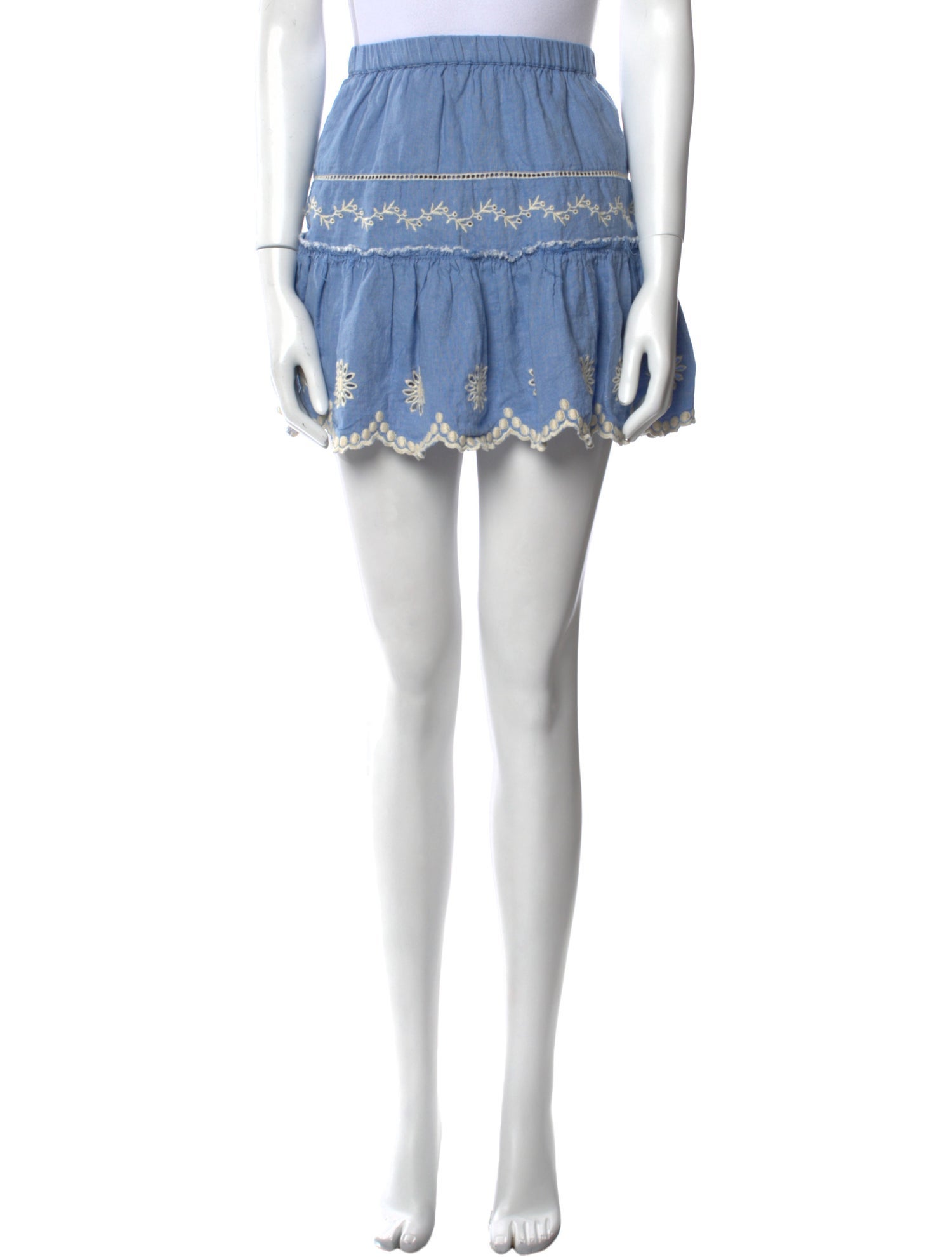 LoveShackFancy Embroidered Accent Mini Skirt