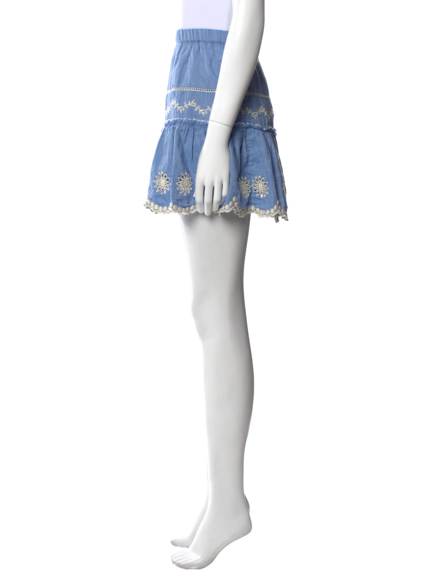 LoveShackFancy Embroidered Accent Mini Skirt