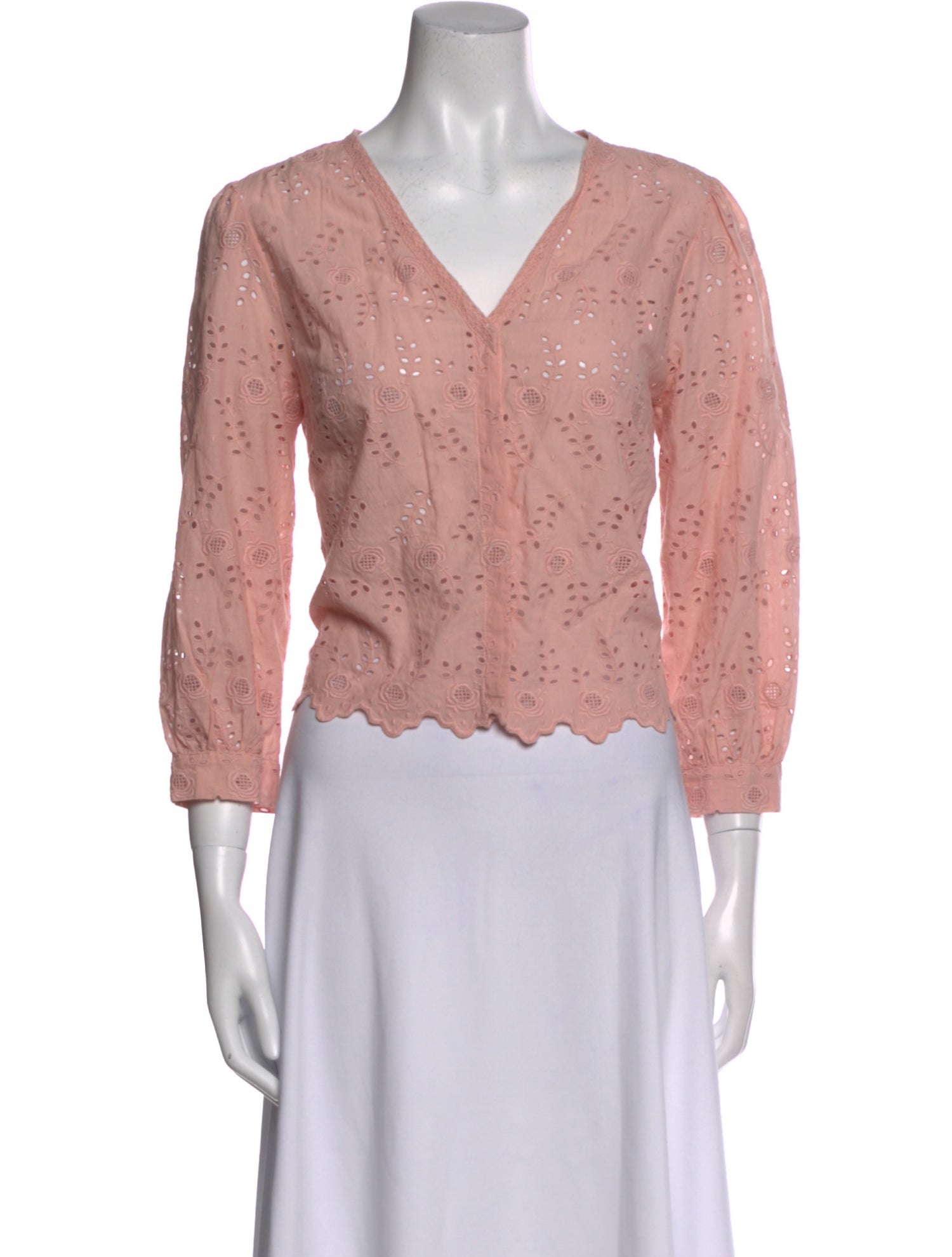 LoveShackFancy V-Neck Three-Quarter Sleeve Crop Top