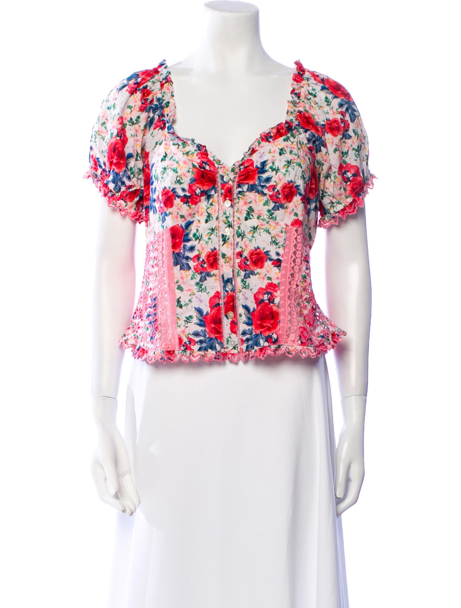 LoveShackFancy Floral Print V-Neck Crop Top w/ Tags